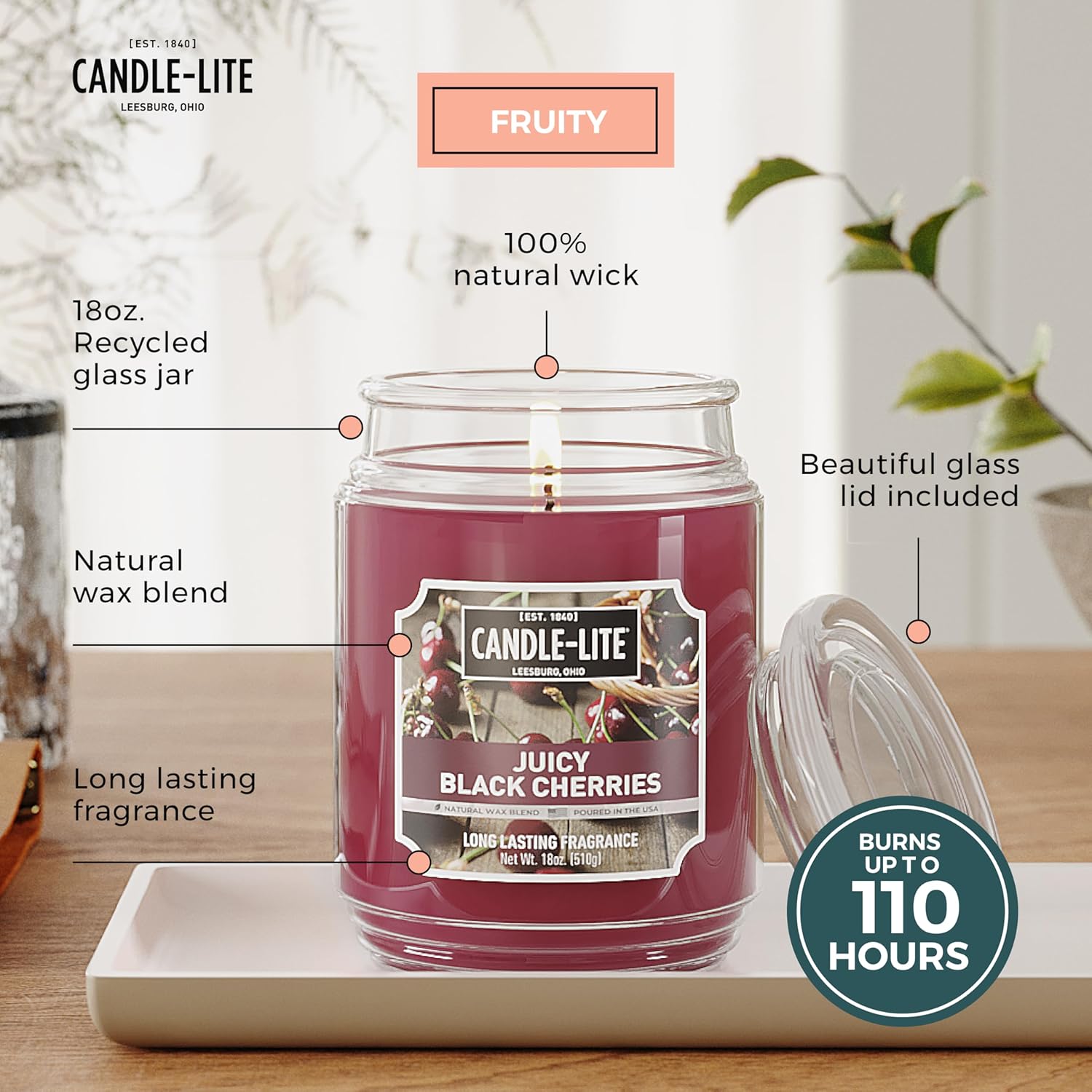 Juicy Black Cherries Scented 18 oz Glass Jar Candle