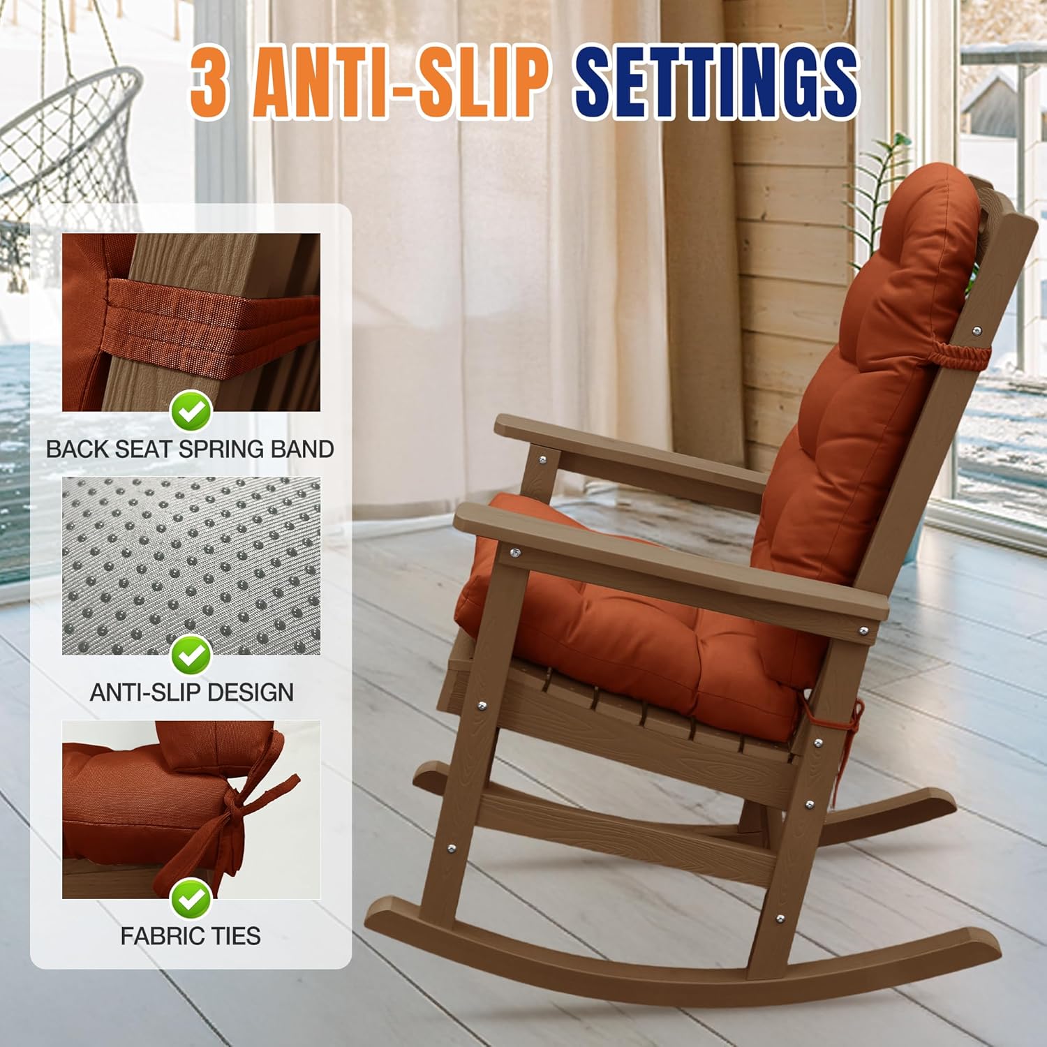 YEFU Adirondack Chair Cushion, Rocking Chair Cushions high Back, Thickened Patio Chair pad for Indoor and Outdoor, 49x20x4.7 inch, Burnt Orange, 2-Pack