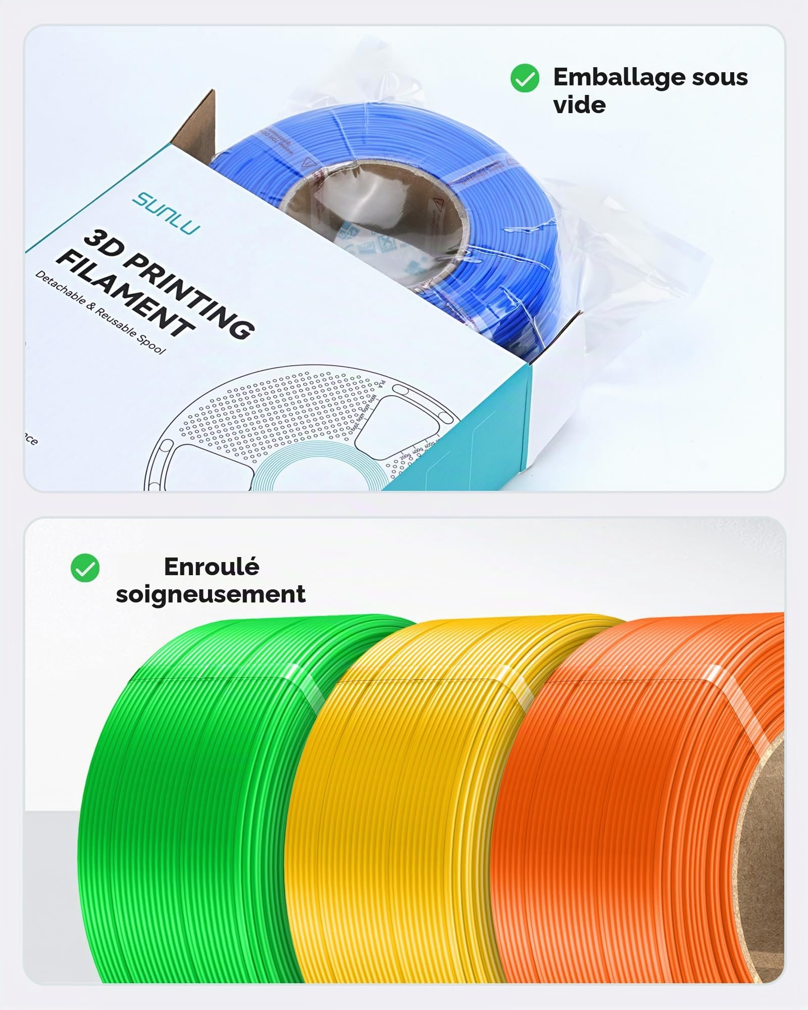 SUNLU Recharge de filament PLA+ 1,75 mm 4 kg, PLA Plus pour imprimante 3D, sans bobine, blanc, pour bobines réutilisables, compatible avec imprimante 3D Bambu Lab, 4 rouleaux de 1 kg/rouleau