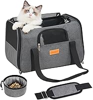Smouatou Scratch-Proof Soft-Sided Cat Dog Carrier - Escape-Proof Mesh Bag with Mat & Bowl, Grey Travel Pet Carrier
