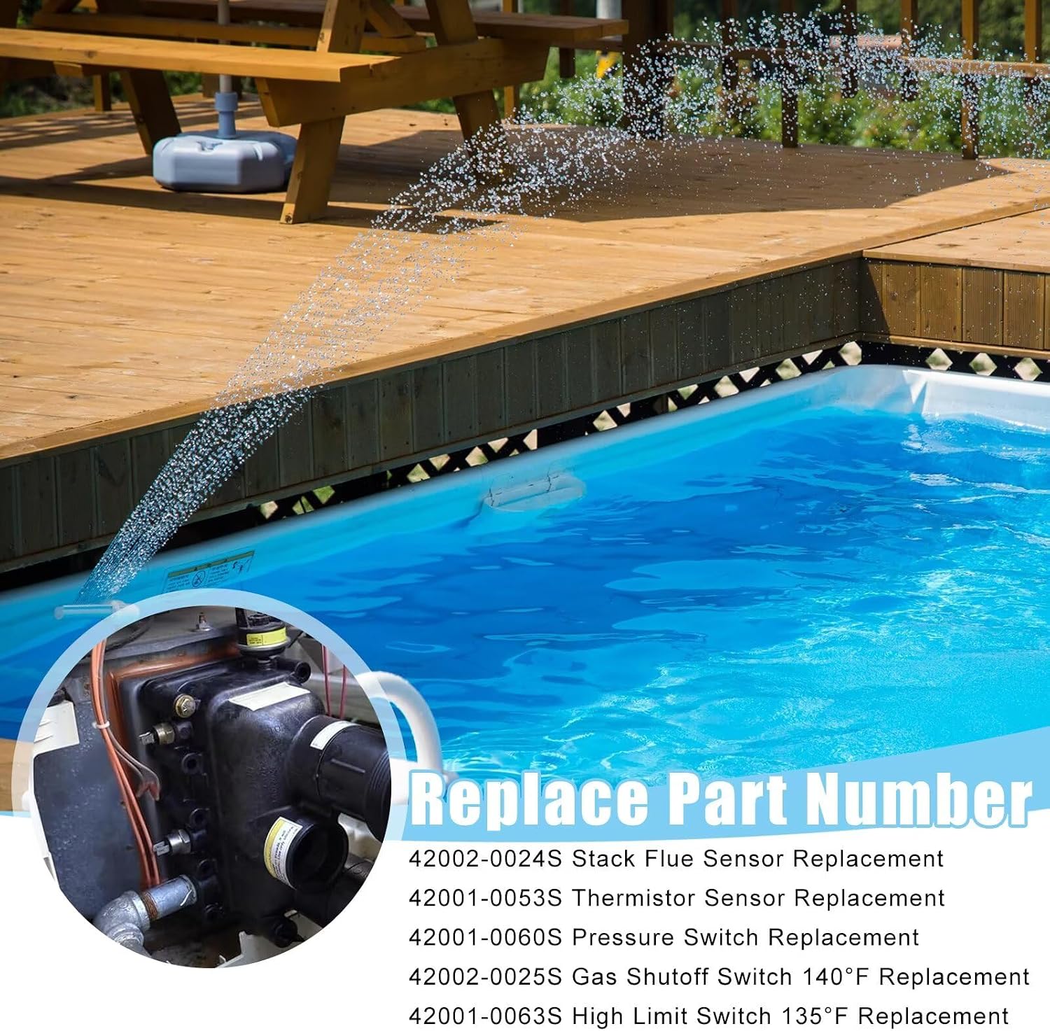 Pool Heater Repair Kit Includes Stack Flue Sensor, Thermistor & Switch for Pentair MasterTemp & Max-E-Therm Pool Heaters Replace 42002-0024S, 42001-0053S, 42001-0060S, 42002-0025S