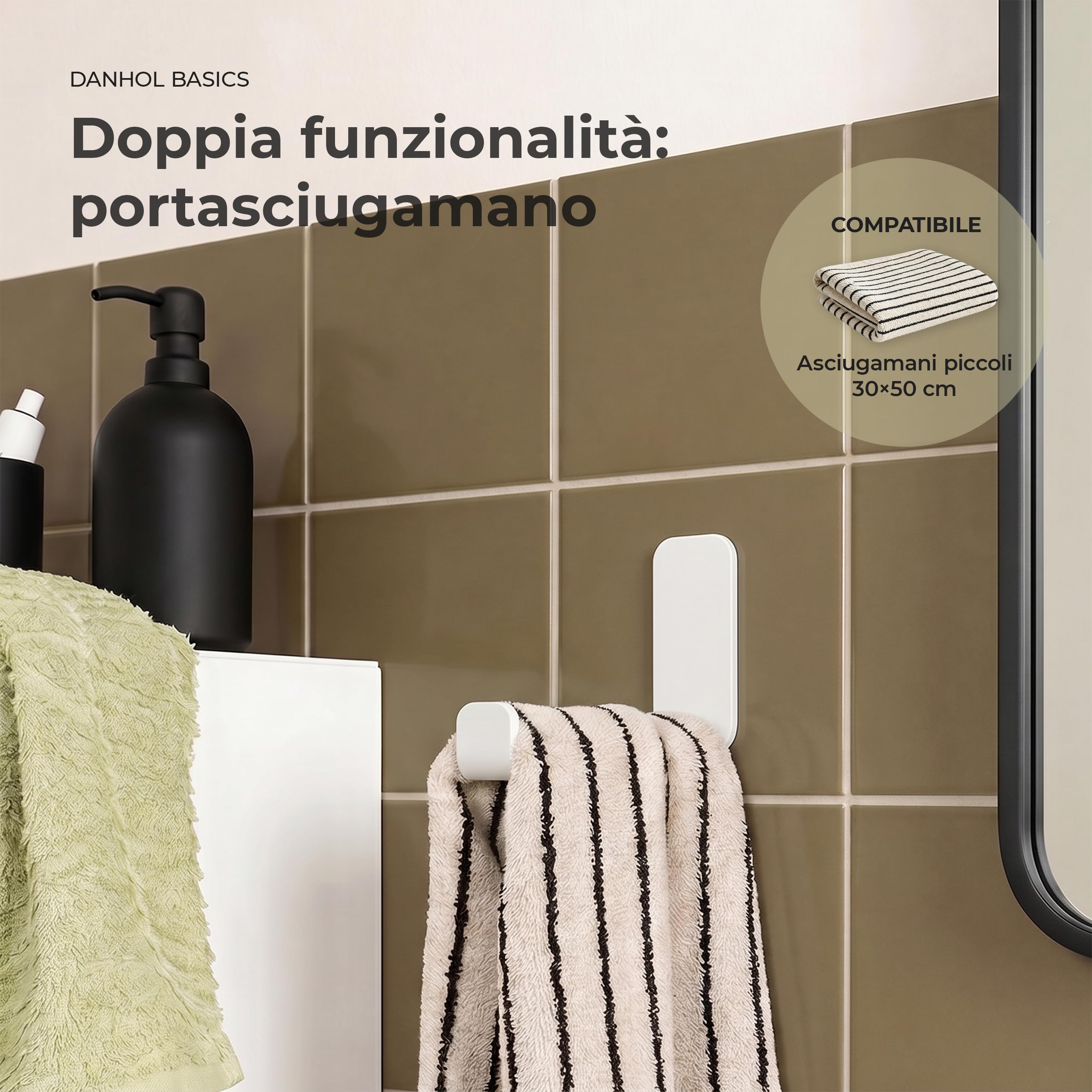 Porta Carta Igienica Adesivo | Portarotolo Carta Igienica Adesivo (Senza Foratura) | Accessori Bagno 2 in 1: Porta Asciugamani Bidet e Porta Rotolo Carta Igienica da Parete | Bianco Opaco