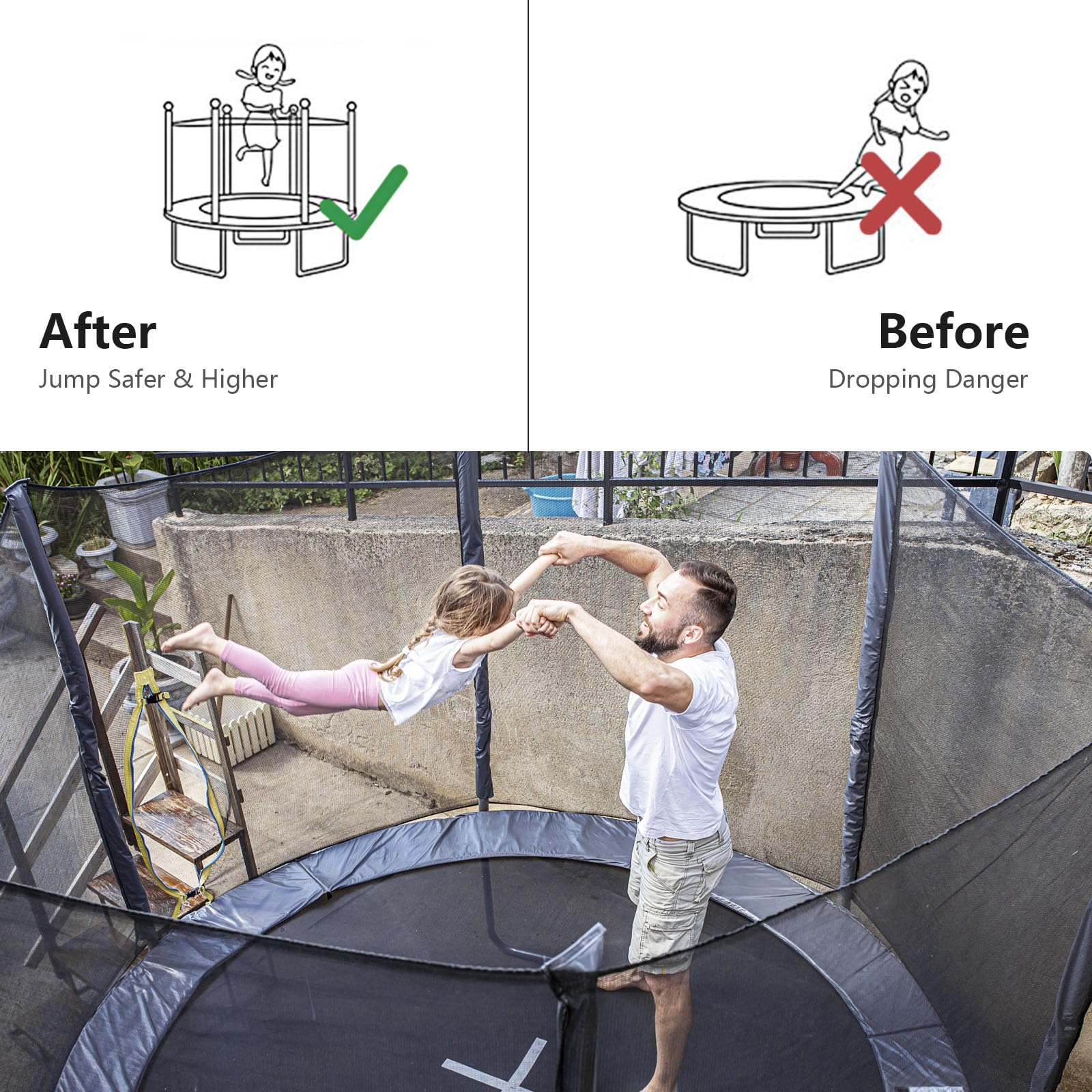 LIFEZEAL Rete di sicurezza esterna per trampolino, alta 180 cm, nero, Ø 305 cm