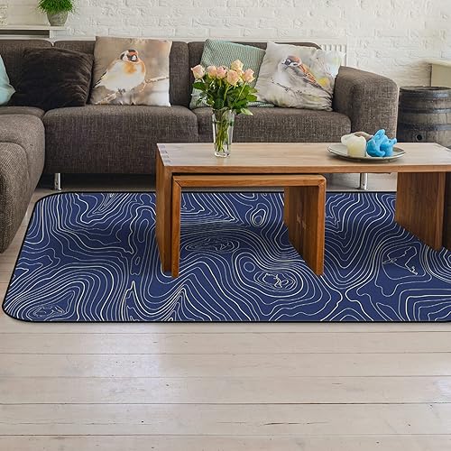 Miniatura 6 de Alfombra de área moderna antideslizante para sala de estar, 5 x 8 pulgadas, montañas abstractas, líneas artísticas, alfombras de cocina, lavable,
