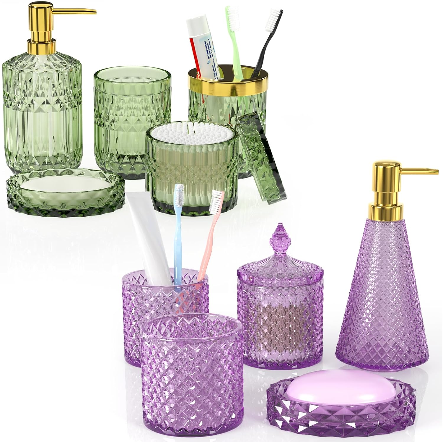 Modern Premium Green and Purple Bathroom Accessory Set