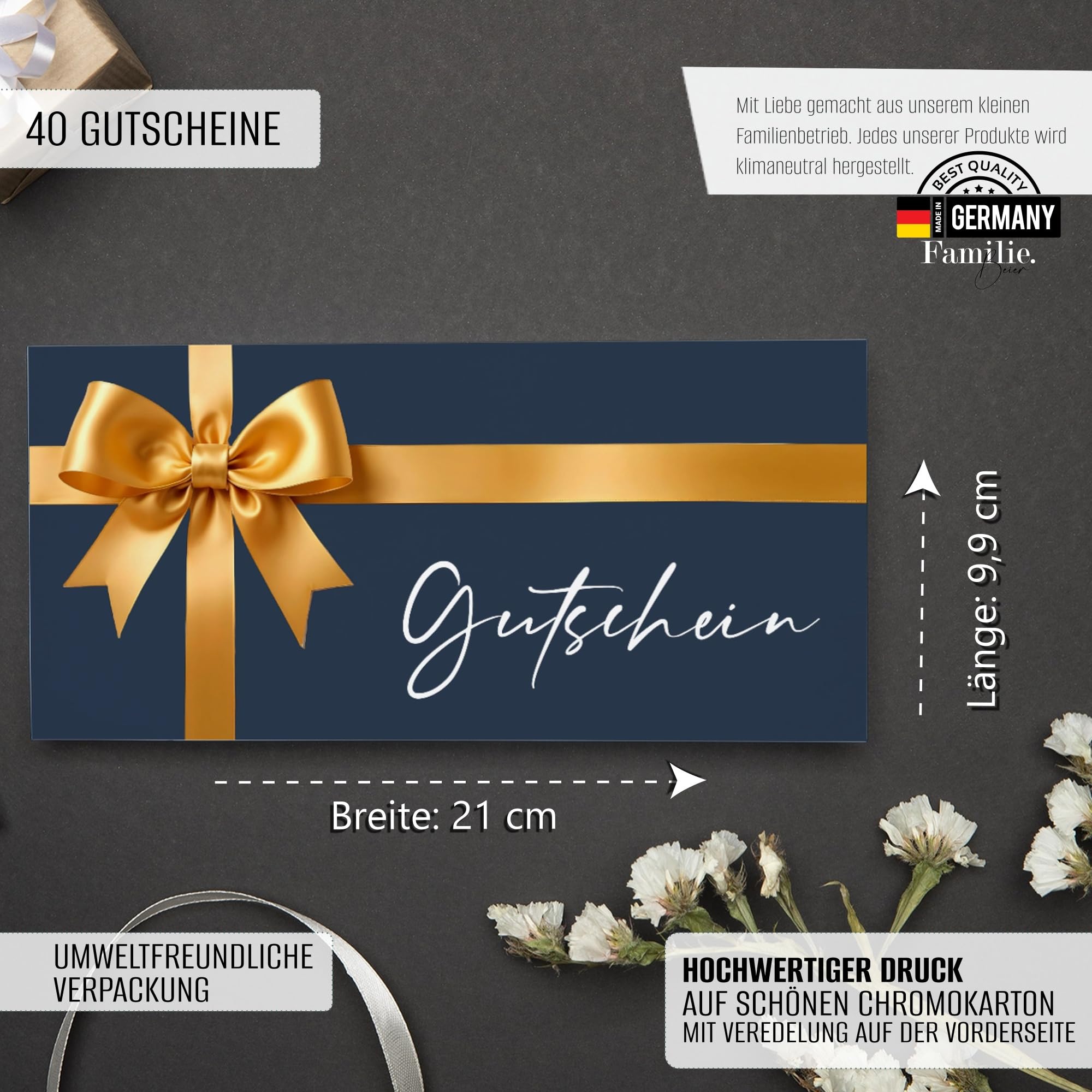 40 Blanko Gutscheinkarten Zum Selbstausfüllen - DIN Lang Vorlagen Für Dienstleistungen