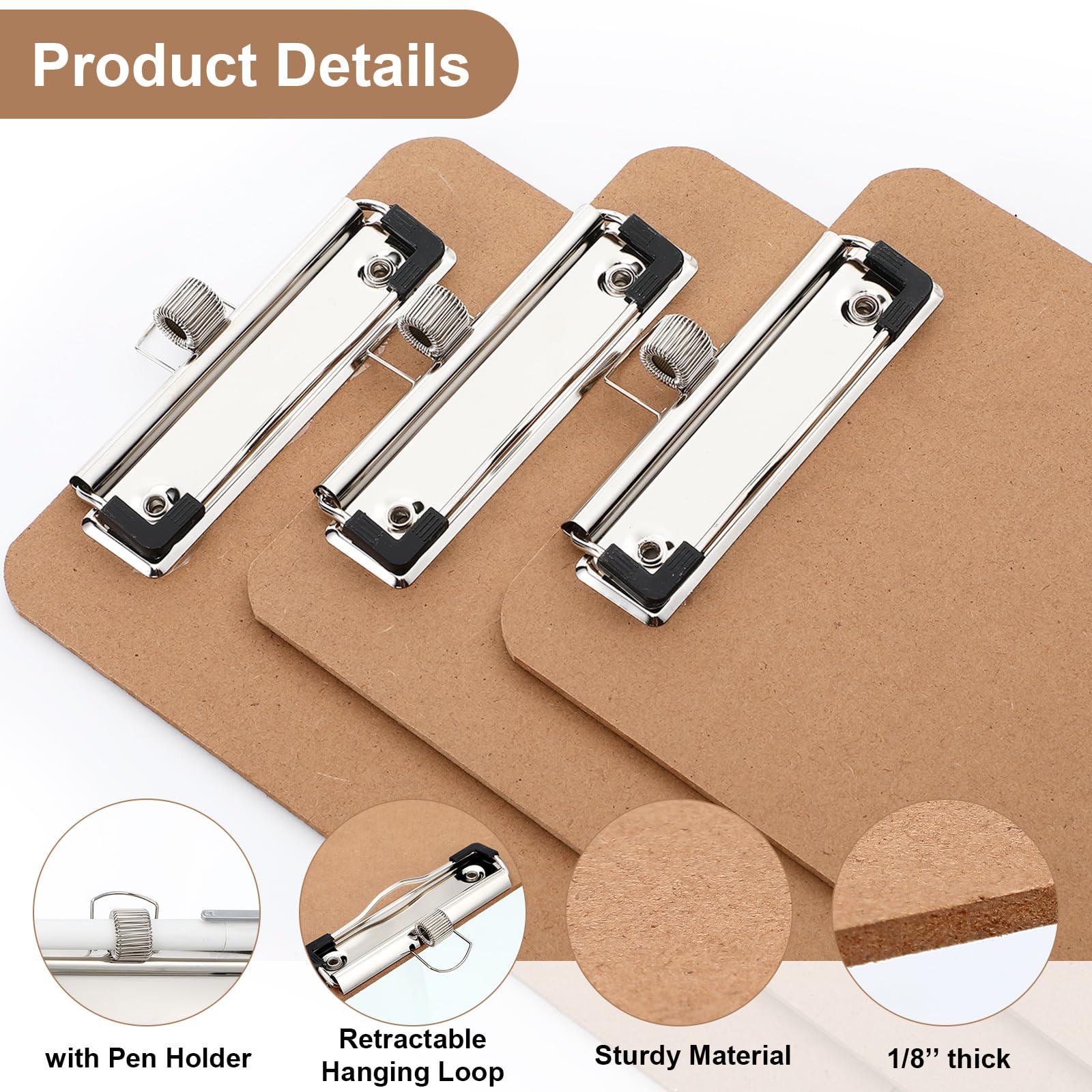 Sabary - Juego de 24 soportes para bloques (15,2 x 22,9 cm, tamaño A5 pequeño), diseño de bloques de madera con clip resistente con lengüeta para colgar suministros de oficina