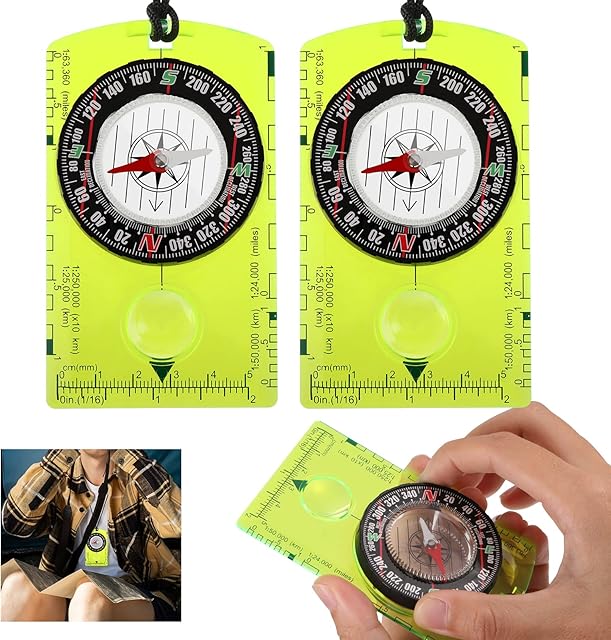 2PCS Boy Scout Compass, Compass for Map Reading and Navigation Navigation Compass Orienteering Compass Hiking Compass with Adjustable Declination for Orienteering and Survival