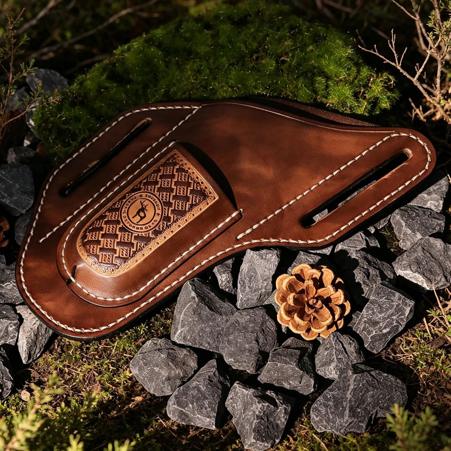 Leather 2-in-1 Multitools Sheath for Belt, Angled EDC Holster Dual Pocket | Dual pocket for pliers and knife, Angled cross-draw comfort, Handcrafted leather embossing, Secure belt attachment