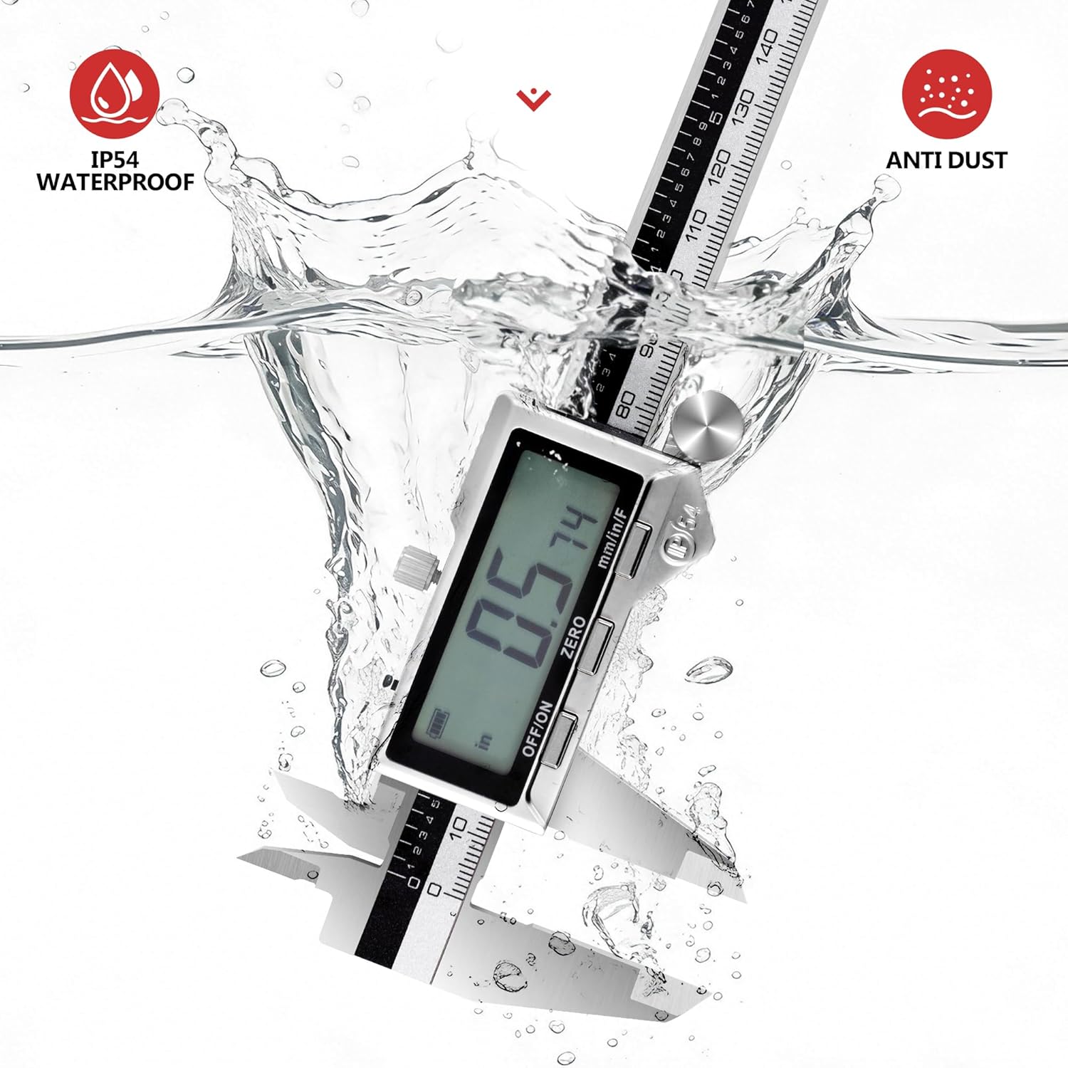 Rechargeable Caliper 6 inch, Stainless Steel Vernier Micrometer Measuring Tool with Large LCD Display