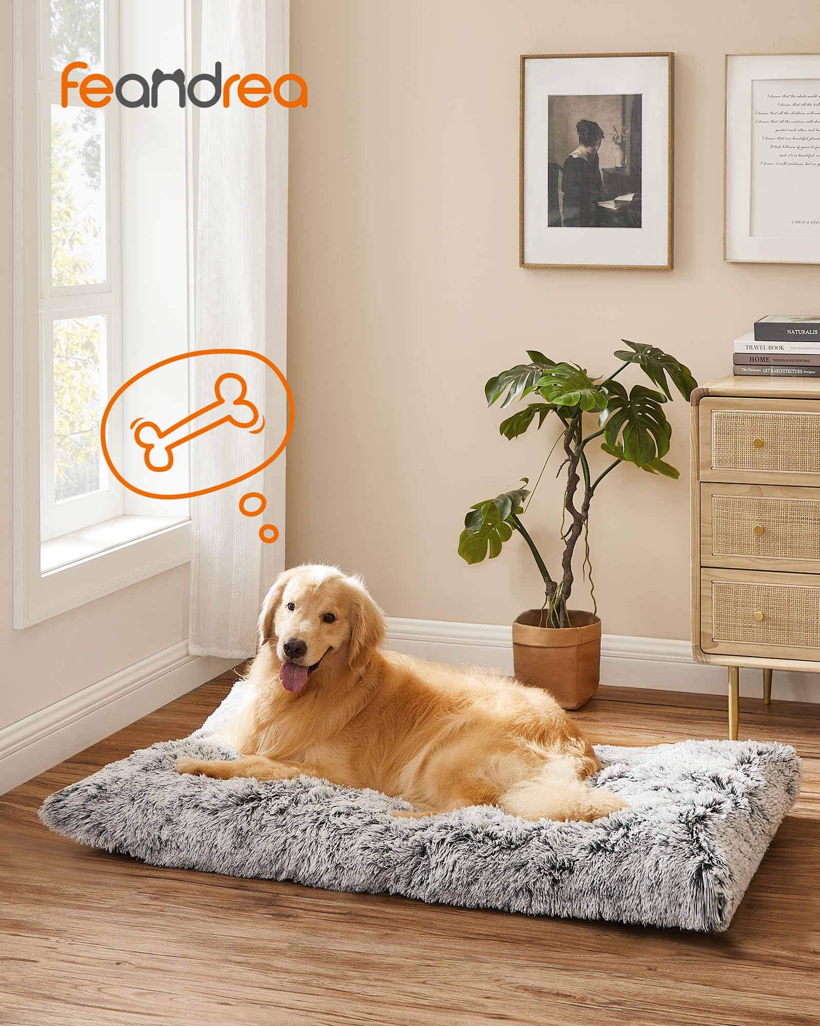 Feandrea Cama para Perros, Sofá para Mascotas, 122 x 74 cm, Lavable, Cojín para Perros, Gris Ombré PGW204G01