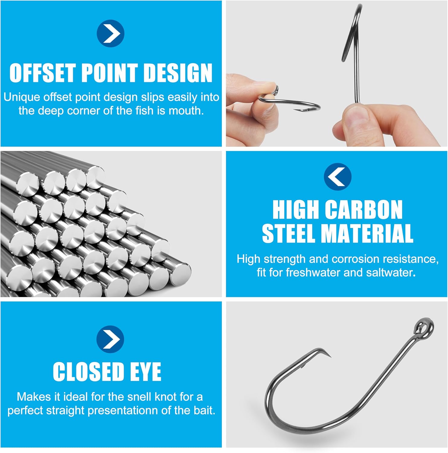 Fishing Circle Hooks Saltwater, 120pcs Catfish Hooks Offset Circle Octopus Fishing Hooks High Carbon Steel Black Nickel 2X Strong Barbed Fishhooks for Bass Trout Catfish Freshwater Size 6#-10/0