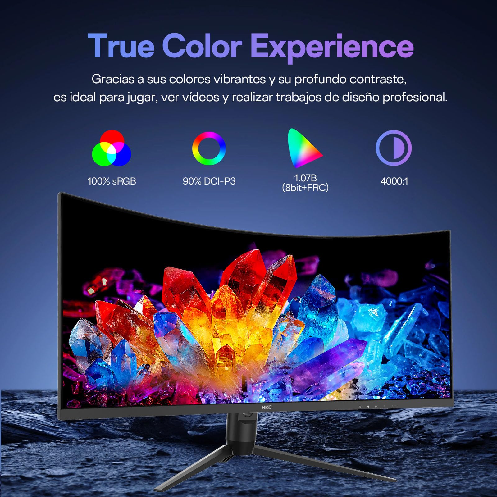 HKC Curvo Monitor Gaming 34 Pulgadas UWQHD(3440x1440) VA 120Hz, 1ms MPRT