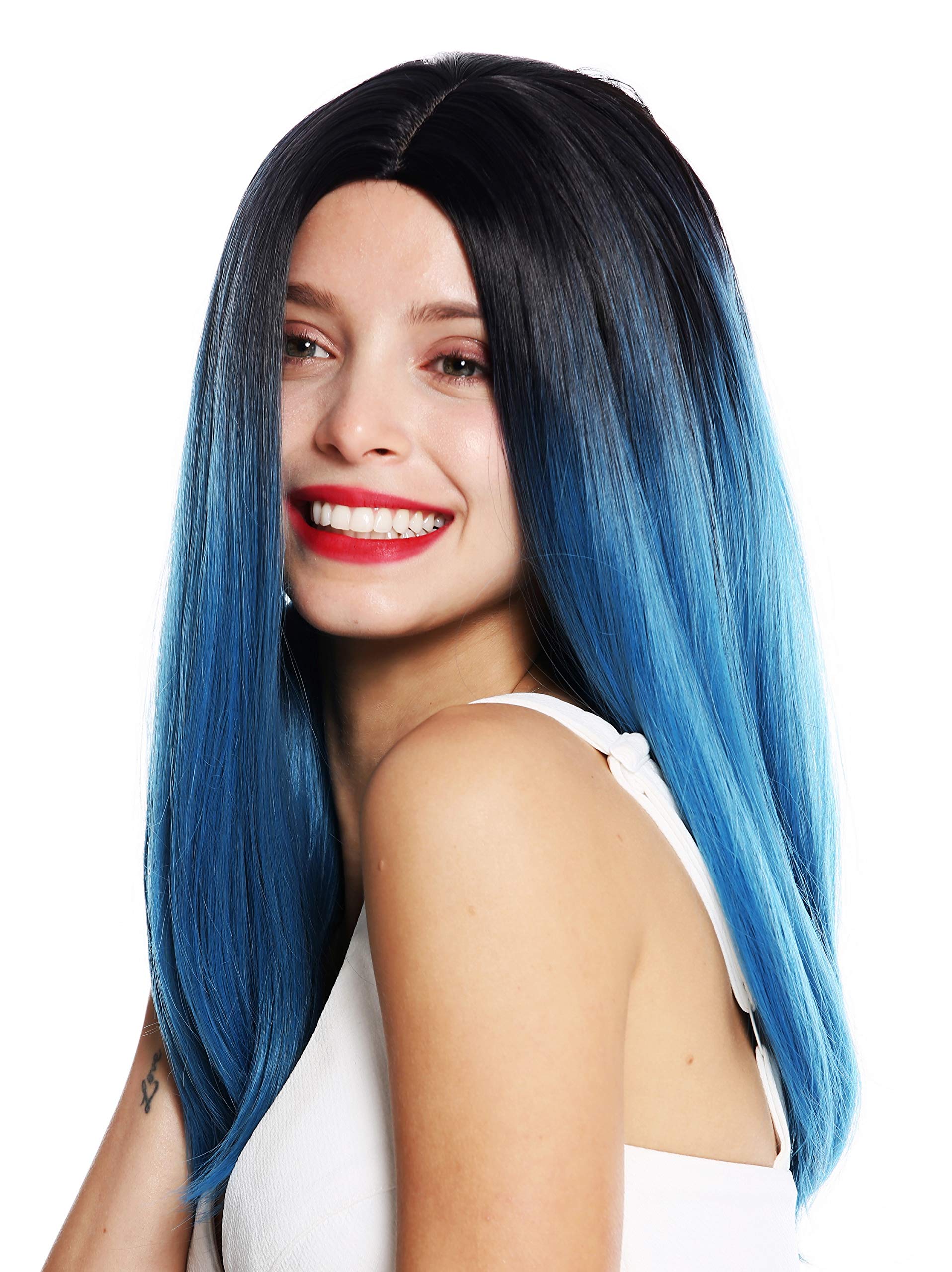 WIG ME UP, 1362-4330/2913 women's quality wig long sleek middle parting ombre black blue, Blue-black mix (4330/2913) - Image 3
