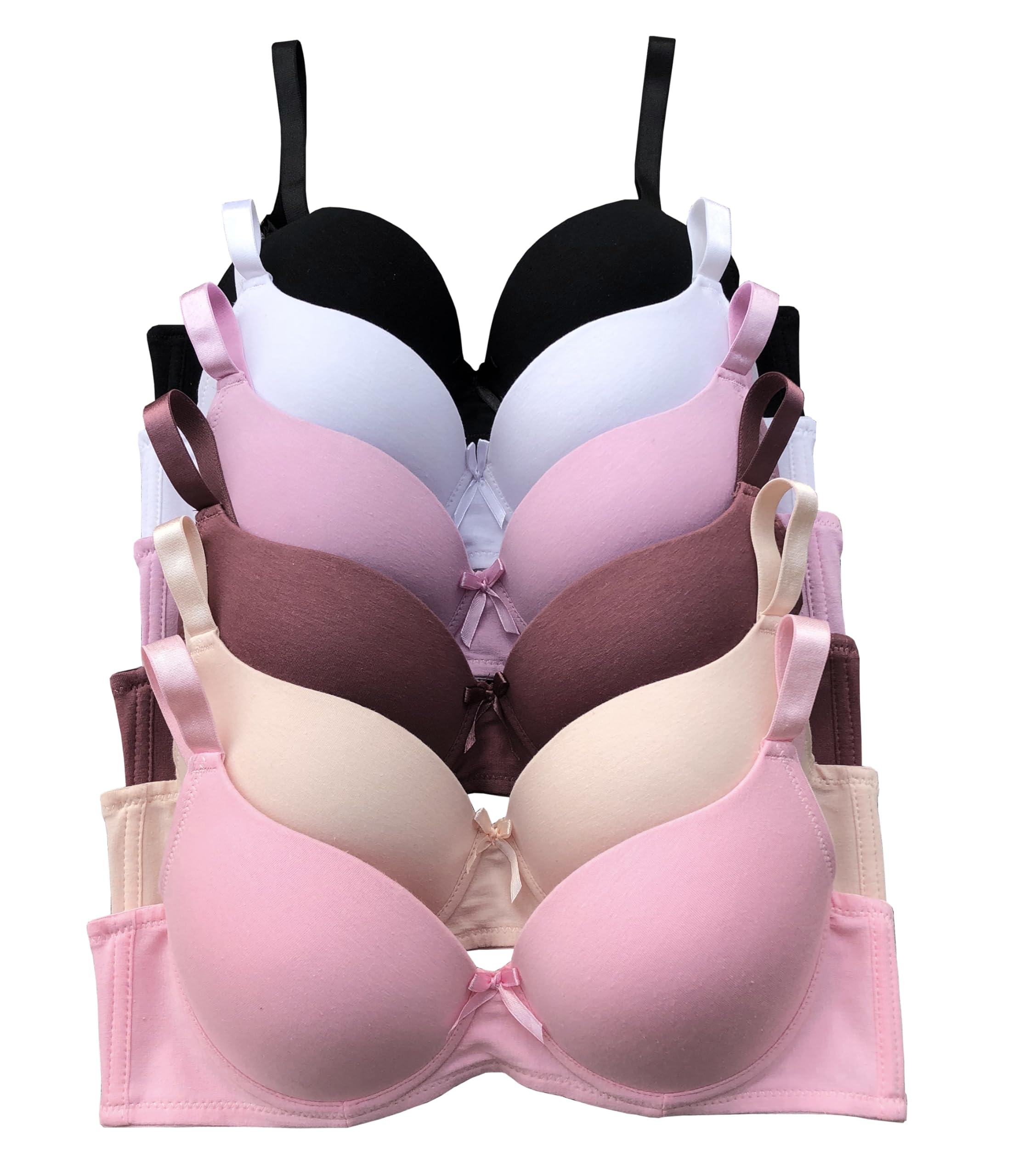 Viola's Secret 6 Pack of Color Print T-Shirt Bras B Cup C Cup and D Cup
