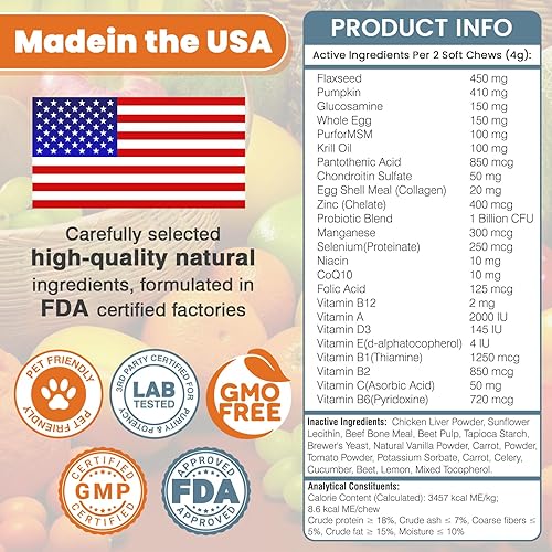 Miniatura 6 de Vitaminas y suplementos 24 en 1 para perros, 200 unidades, multivitamínico masticable, contiene condroitina, probióticos Omega-3, glucosamina para