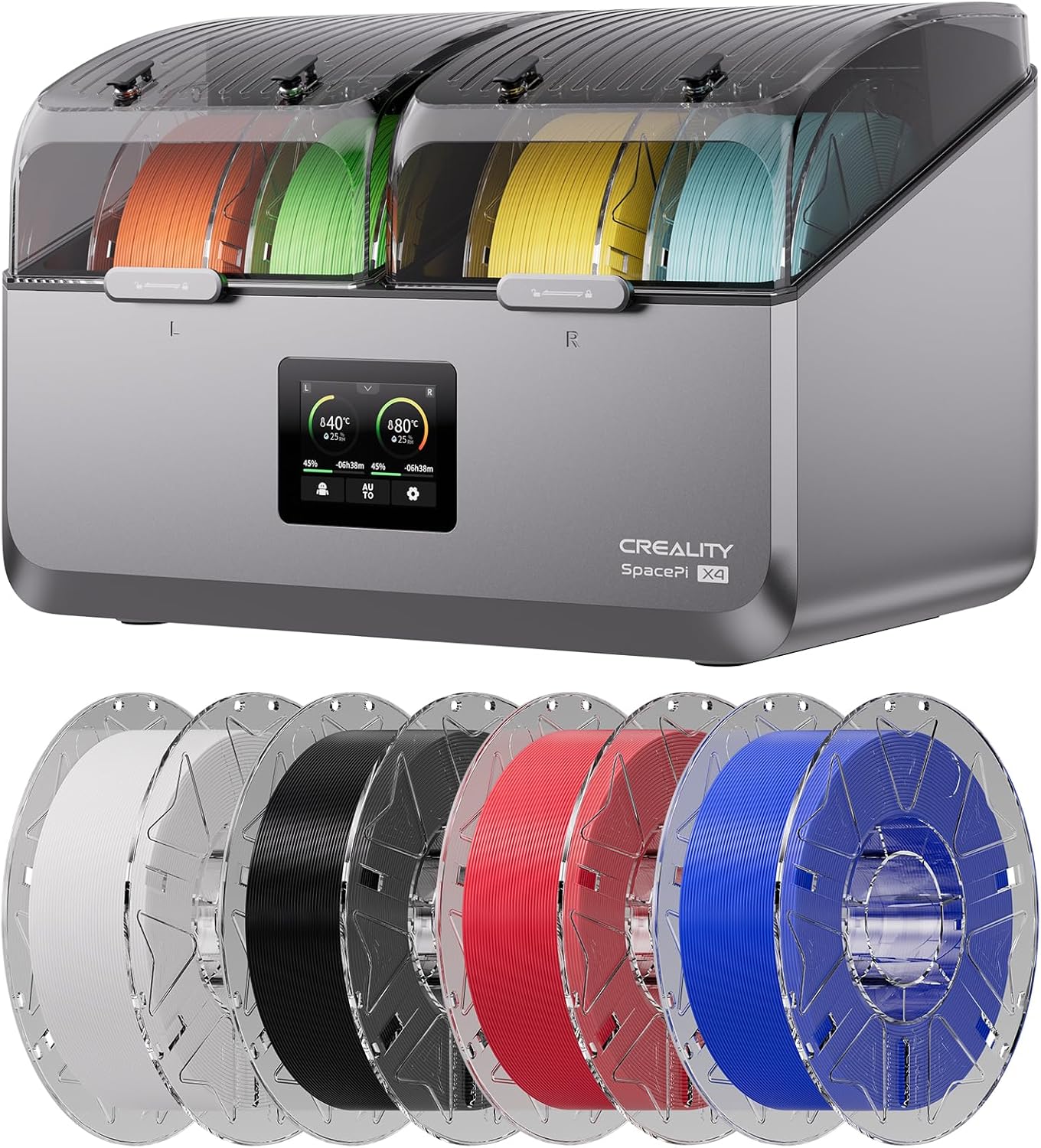 Creality Space Pi X4 Filament Dryer Box, 4-Spool 3D Printer Filament Storage Bundle with Hyper RFID PLA Filament 1.75mm 4Kg(Black,White,Red,Blue)