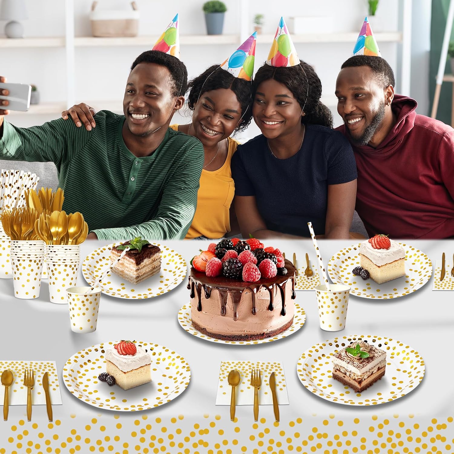 Nkaiso 193 Pieces White Gold Party Supplies, Disposable Dinnerware Set Includes Paper Plates Cups Napkins Straws and Cutlery for Birthday Wedding Holidays Parties Decorations-24 Guests