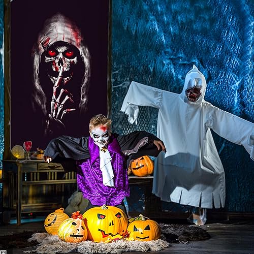 Miniatura 5 de FOIMAS Póster de Halloween para ventana, póster de esqueleto sangriento, decoración para fiesta de Halloween, decoración del hogar, accesorios de