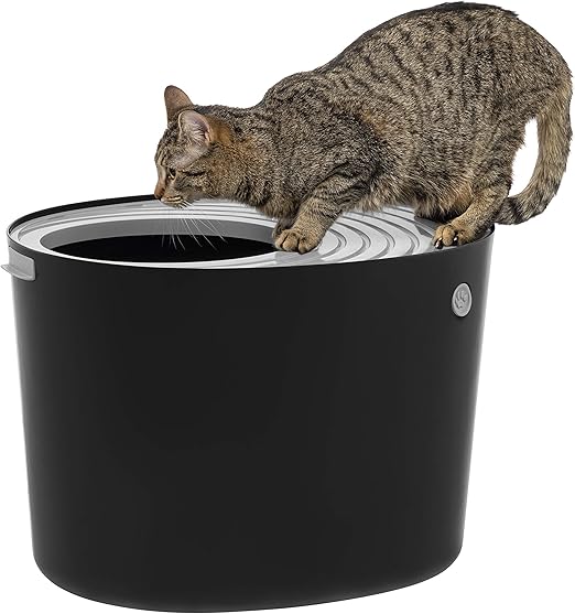 IRIS USA Round Top Entry Cat Litter Box with Scoop, Large Stylish