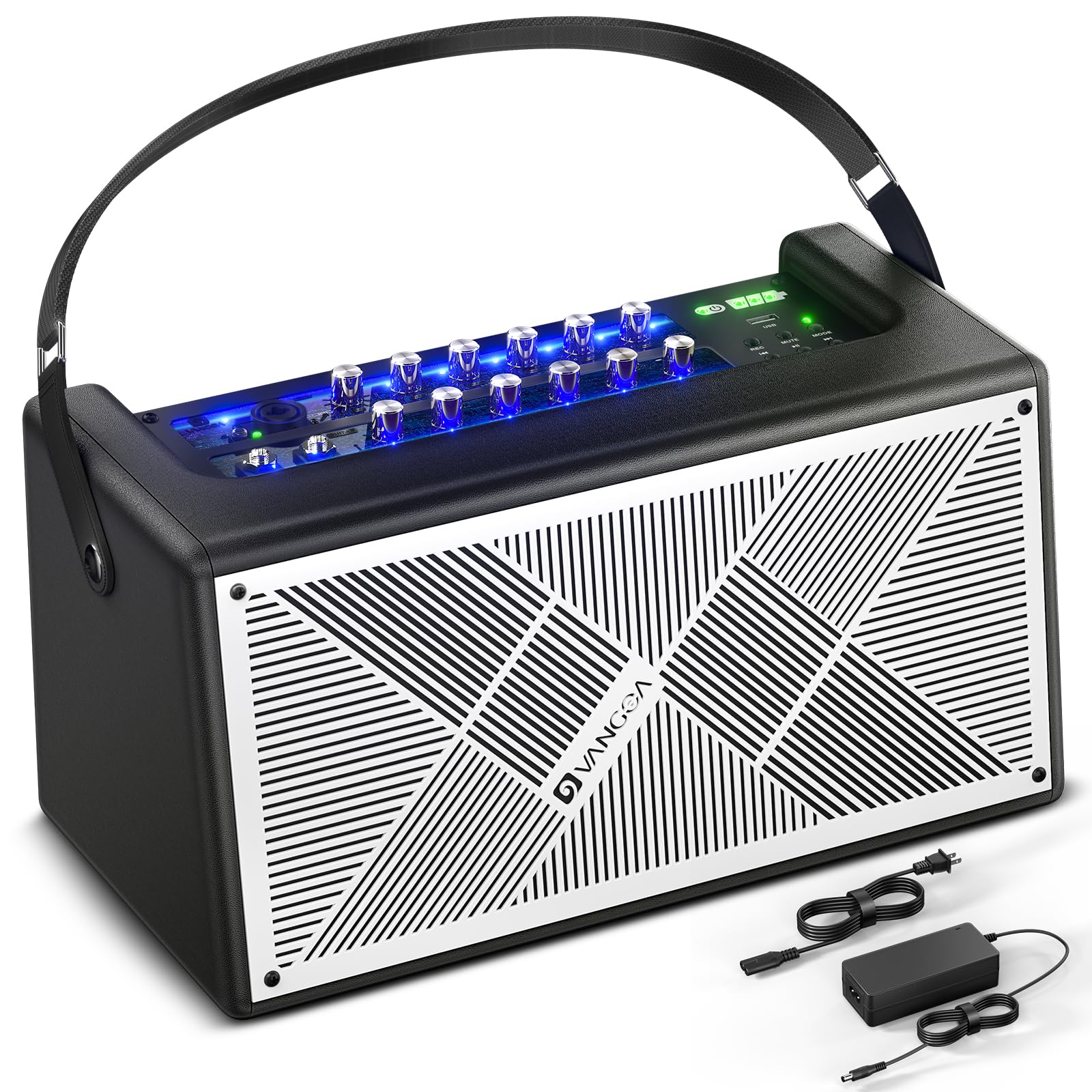 Amazon.com: Vangoa VG60 Acoustic Guitar Amplifier, Portable BT Speaker 80W Battery Powered with OTG Audio Recording, Reverb Chorus Effect, 3 Band EQ, 5 Inputs : Musical Instruments
