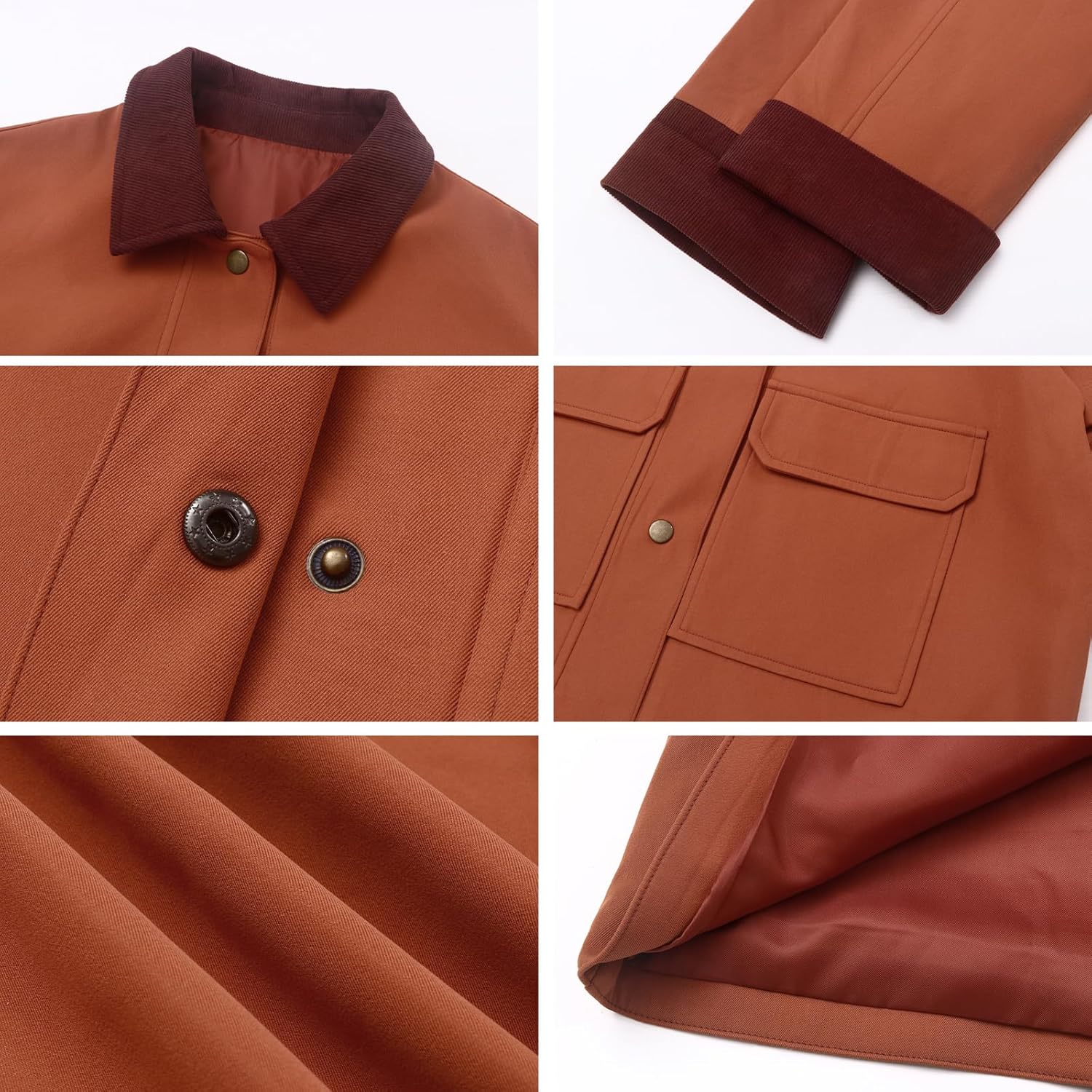 Oymyakon Women Cropped Jacket Contrast Collar Utility Coat Button Down Barn Jacket Fall Casual Cargo Jackets Outwear - Image 5