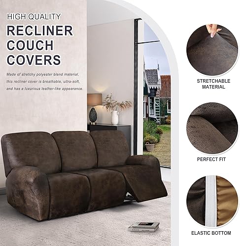 Miniatura 45 de Fundas para sillas reclinables con aspecto de cuero, funda elástica de 4 piezas, funda suave para silla reclinable, protector de muebles lavable