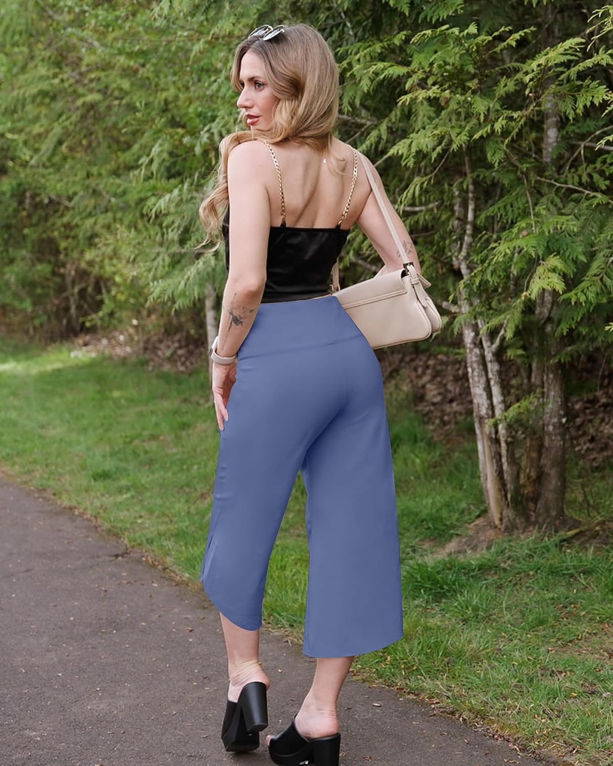 G4Free Capri Pants for Women Wide Leg Yoga Pants for Summer Flowy Capris Loose Casual Cropped Pants with Pockets