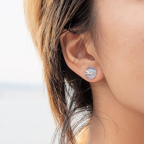 Miniatura 11 de Sea Glass Earrings S990 Sterling Silver Hypoallergenic Handmade Stud Post Earrings Beach Glass Fashion Statement Handcraft Jewelry for Women Girls