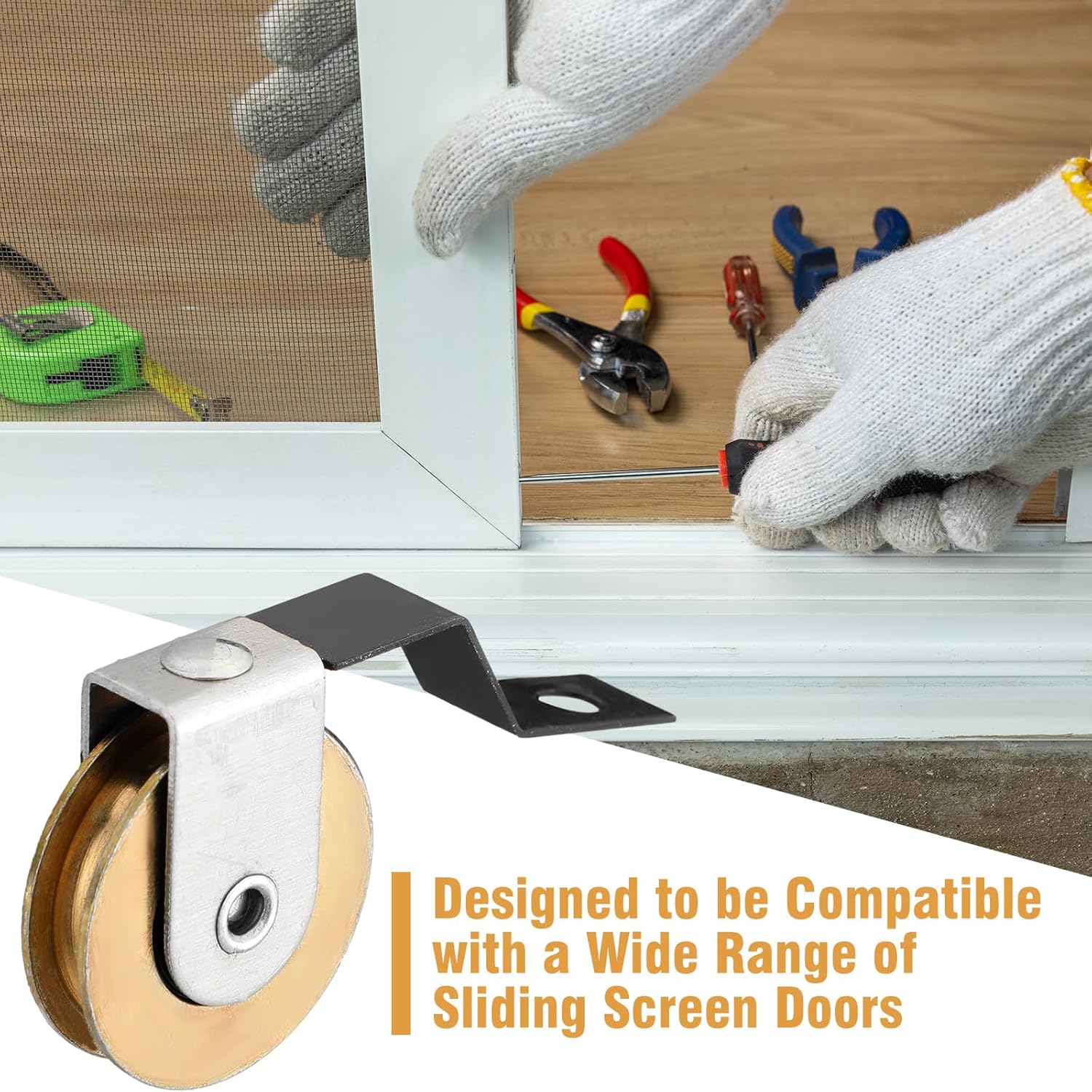 Threlaco 4 Pack Sliding Screen Door Tension Spring with Roller Compatible with Academy Doors B 638 B 687 B 639 B 756 Sliding Screen Door Rollers 1" Steel Ball Bearing for Top Bottom Tracks