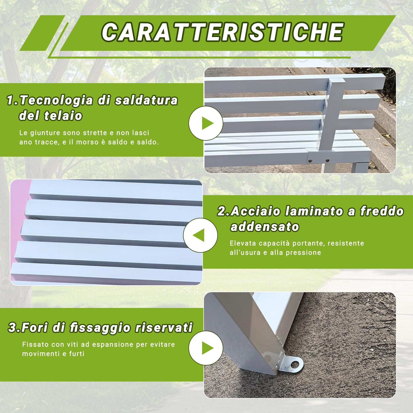 Panca da Giardino, panchine da Patio, Panchine da Esterno per Patio, Panca da Giardino in Metallo, per Portico, Prato, Balcone e Cortile(Dimensioni: 120x40x85cm)