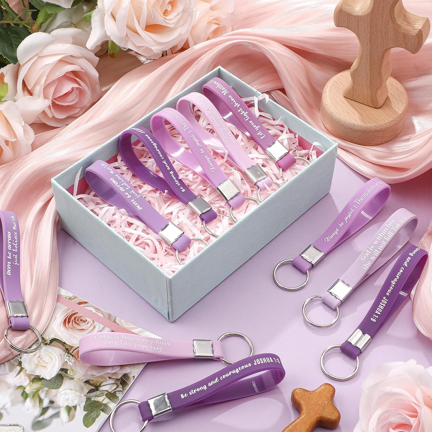 Sureio 24 Pcs Christian Gifts Bible Keychains Bulk for Women Men Girls Church Party Favor Gifts Motivational Keychain Rings - Image 5