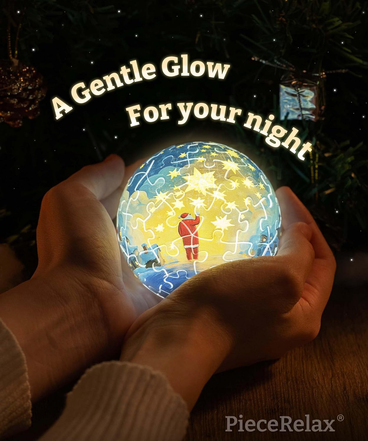 PieceRelax 3D Plastic Puzzle Sphere Light 3-inch for Adults 60 Piece - Michael David Ward - Winter Magic Unique Home Décor with Curved Plastic Puzzle Pieces [J1160]