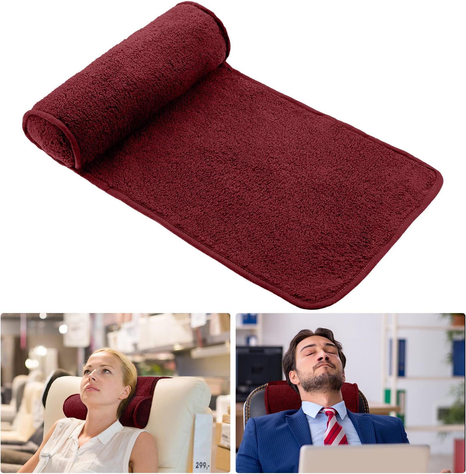 Weysat Neck Pillow for Recliner Head Pillow Adjustable Plush Pillow Neck Roll Non Slip Fleece Couch Neck Head support Pillow for Travel Home Recliner Sofa Armchair (Burgundy)