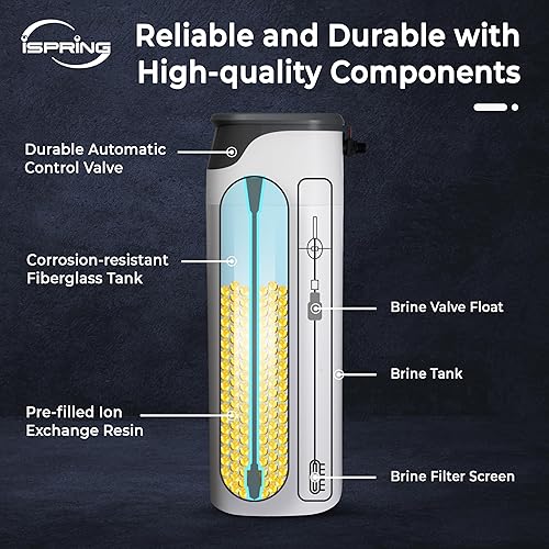 Miniatura 4 de iSpring Sistema del ablandador de agua para toda la casa de WCS50KG, hasta 50.000 granos de alta capacidad
