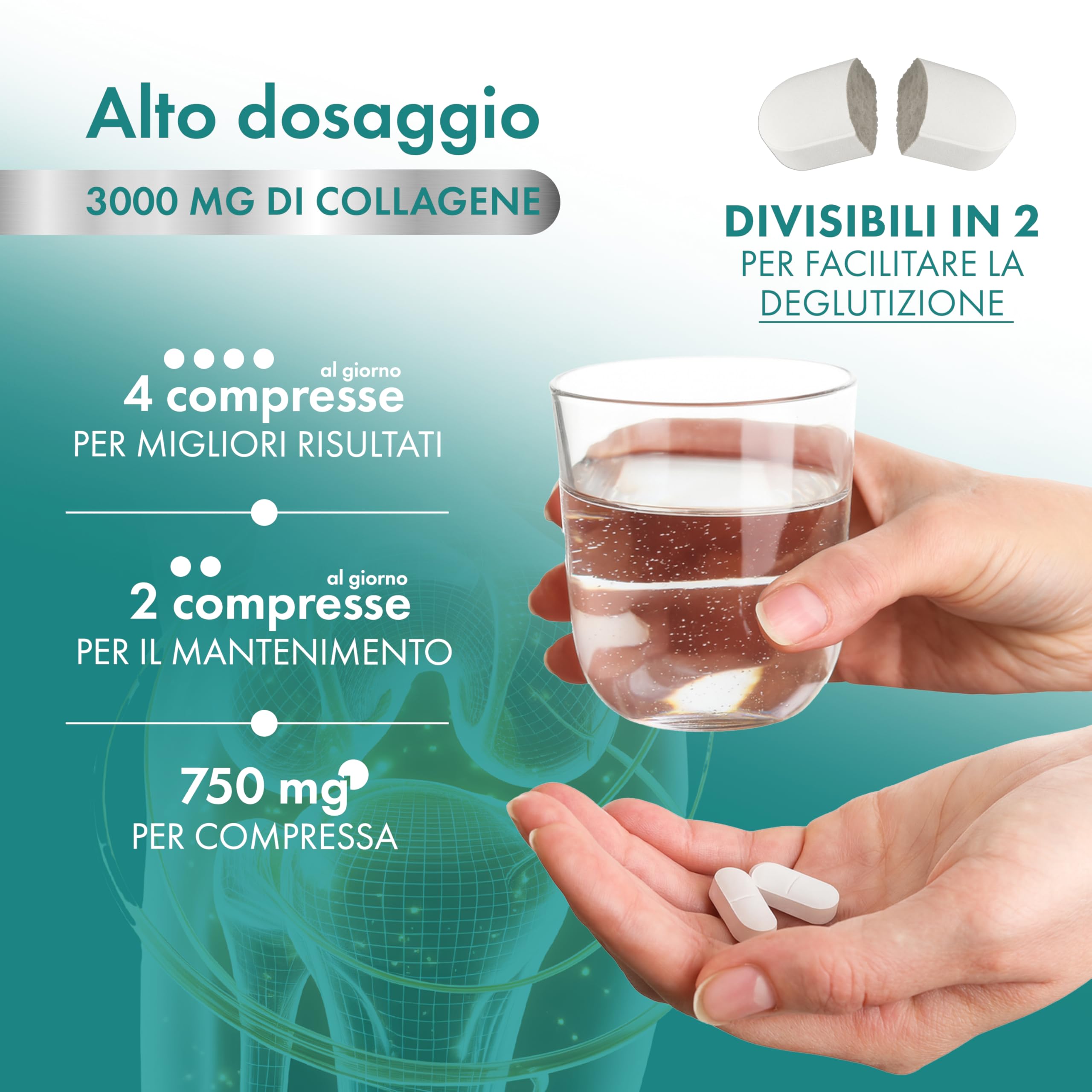 Collagene e Acido Ialuronico + Magnesio Bisglicinato – 240 Compresse, 3000 mg Collagene Idrolizzato con Vitamina C e Coenzima Q10 | Integratore Articolazioni, Ossa, Pelle ed Energia