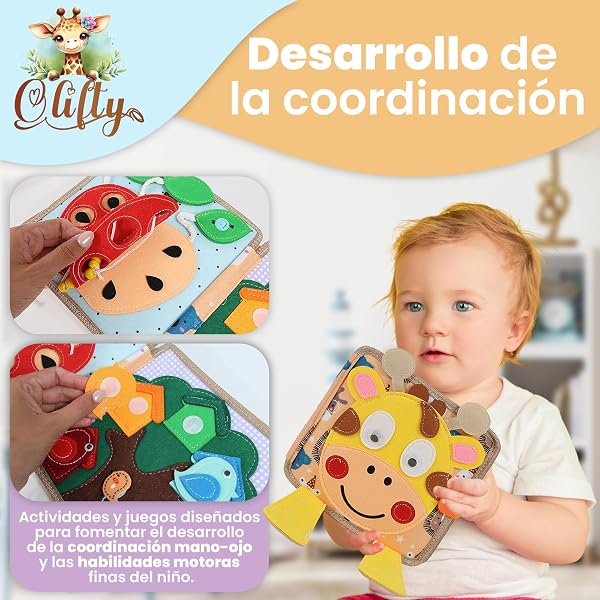 Libro Montessori 1 Año - Busy Board Montessori - Libro Bebé 1 Año - Busy Book - Libro Sensorial Bebé de Fieltro - Tablero Montessori 2 Años (Jirafa) - 5