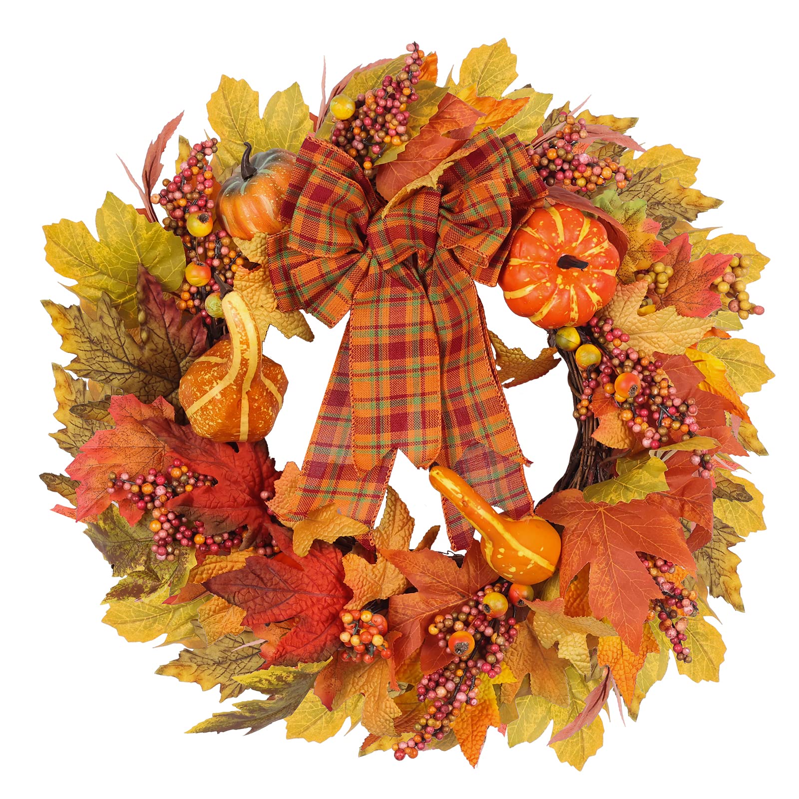 YEAHOME Fall Decorations for Home, 20" Fall Wreath with Maple Leaves Pumpkin Bowknot for Autumn Decorations, Artificial Fall Wreaths for Front Door, Window, Wall, Fall, Thanksgiving Decor