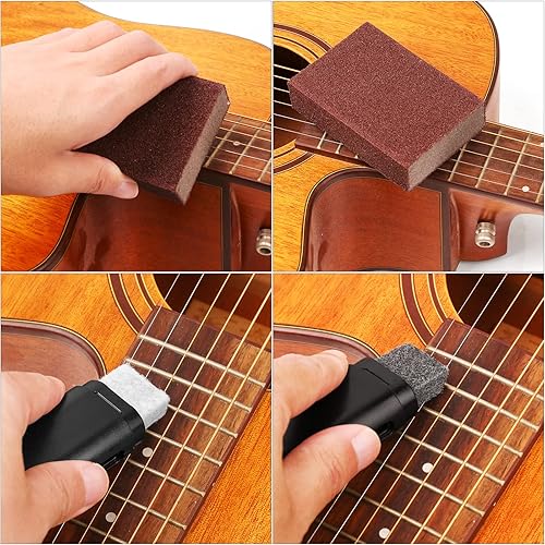 Miniatura 5 de Kit de herramientas de guitarra de 72 piezas, accesorios de mantenimiento de reparación, juego de piezas de guitarra con bolsa de transporte,