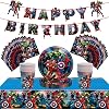 54Pcs Superhero Party Tableware Decorations for Boys Birthday,Superhero Avengers Cartoon Decorations Table Cloth,7inch Paper Plates,Banner,Paper Napkins for Avengers Theme Table Party Favor