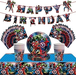 54 pièces Décorations de vaisselle pour fête de super-héros pour anniversaire de garçons, décorations de table en carton Avengers super-héros, serviettes en papier de 18 cm pour fête sur le thème