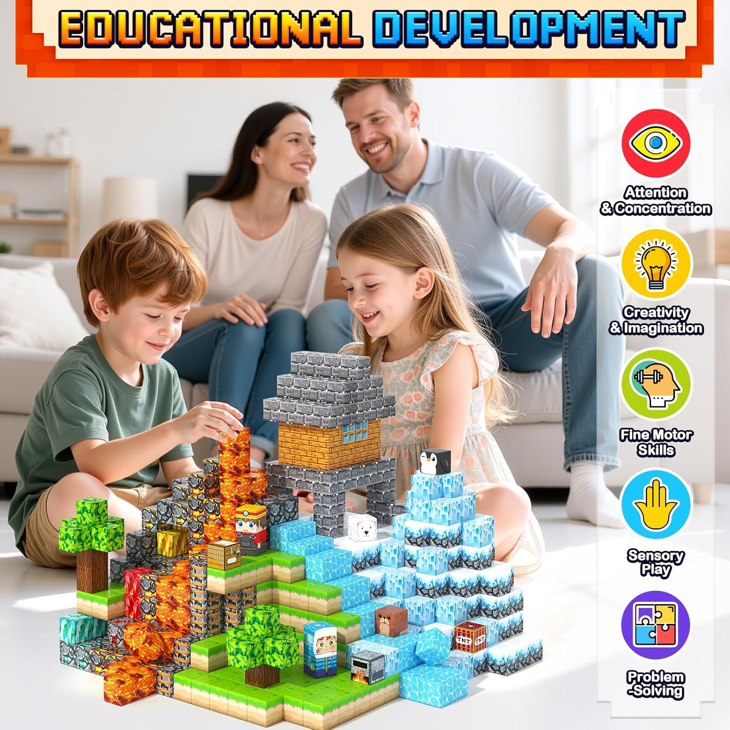 Magnetic Blocks - 200PCS Magnetic Building Blocks Sensory Toys for Kids Ages 3-5 4-8 5-7 8-12, Mine Magnet World Craft Cubes for Kids, STEM Toys Birthday Game Gifts for 3+ Years Old Boys and Girls