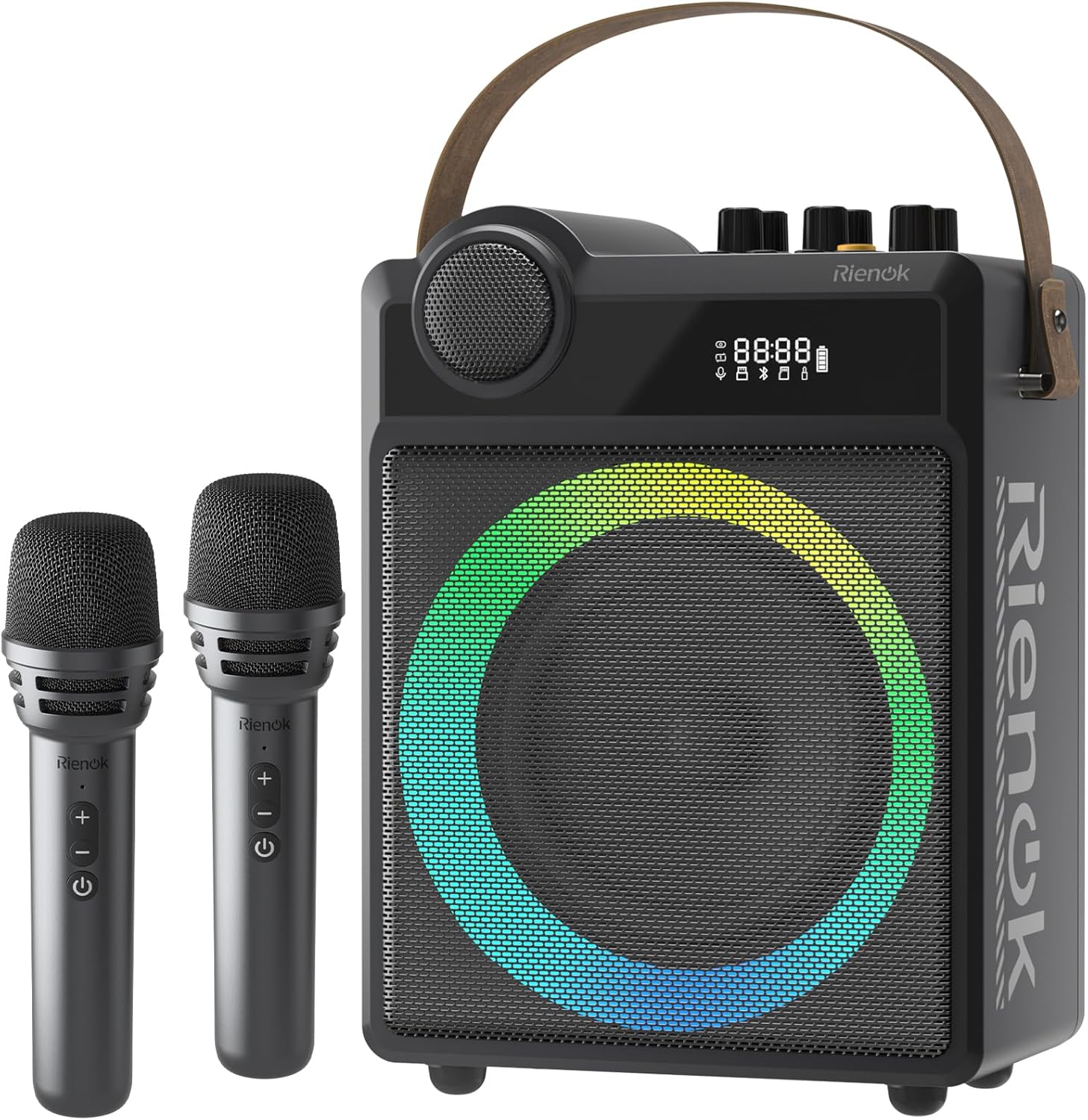 RIENOK 100W Portable Voice Amplifier with 2 Wireless Microphones, Big Pro Sound Portable Speaker with Microphone, Bluetooth Speaker PA System Karaoke Machine Support BT/USB/TF Card/Aux/Guitar S17