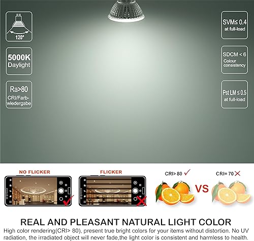 Miniatura 3 de EACLL MR16 GU10 LED Bulb Dimmable, 5000K Daylight, 7W Equivalent 75W, 25,000 Hours Lifetime, Energy Efficient Light, 750 Lumens 120 Degree Flood