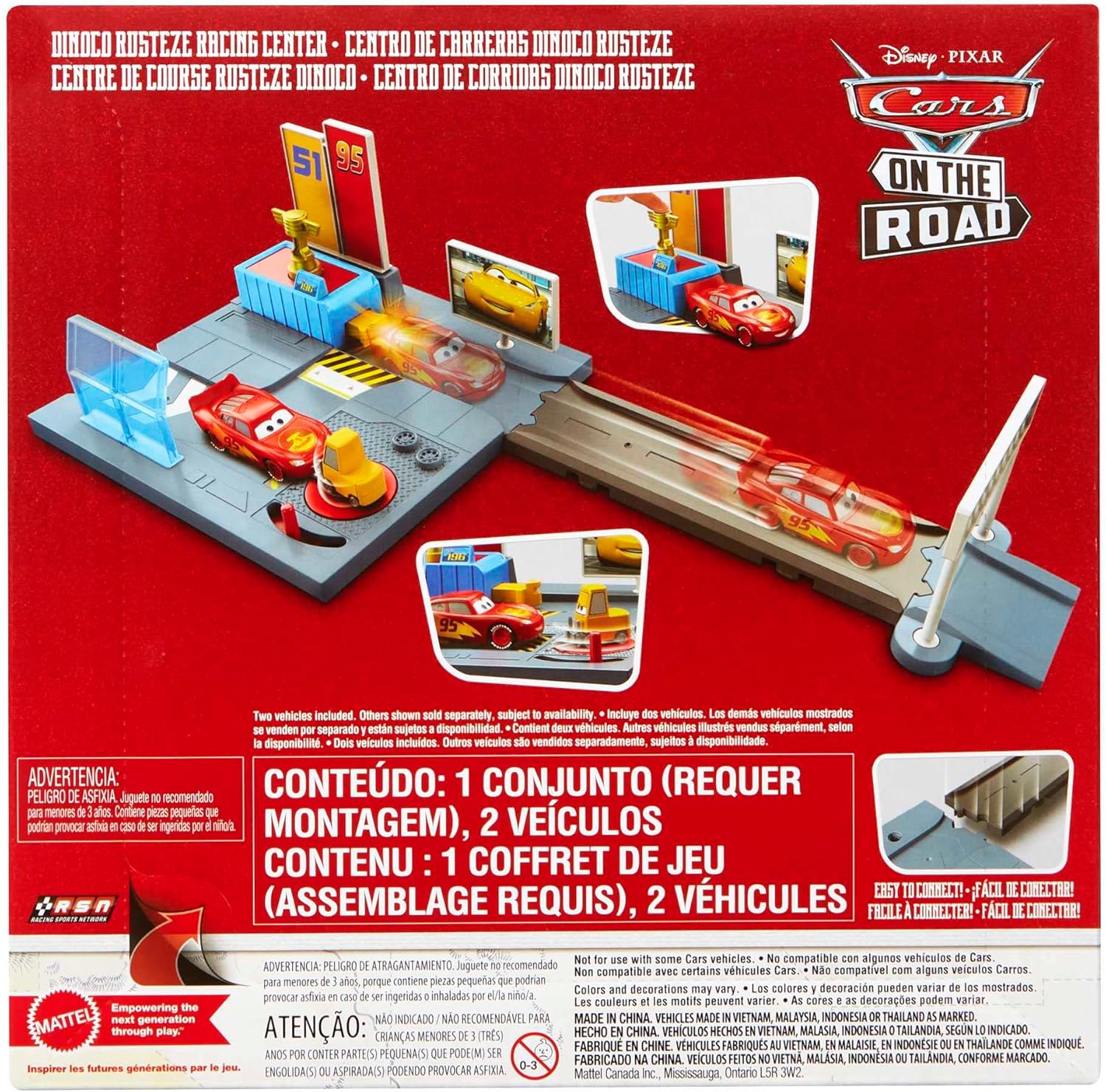 Disney and Pixar Cars On The Road Dinoco Rusteze Racing Center Playset with Lightning McQueen Toy Car, Launcher, Short Track and Spinning Pitty, Toy Gift for Kids, HGV69