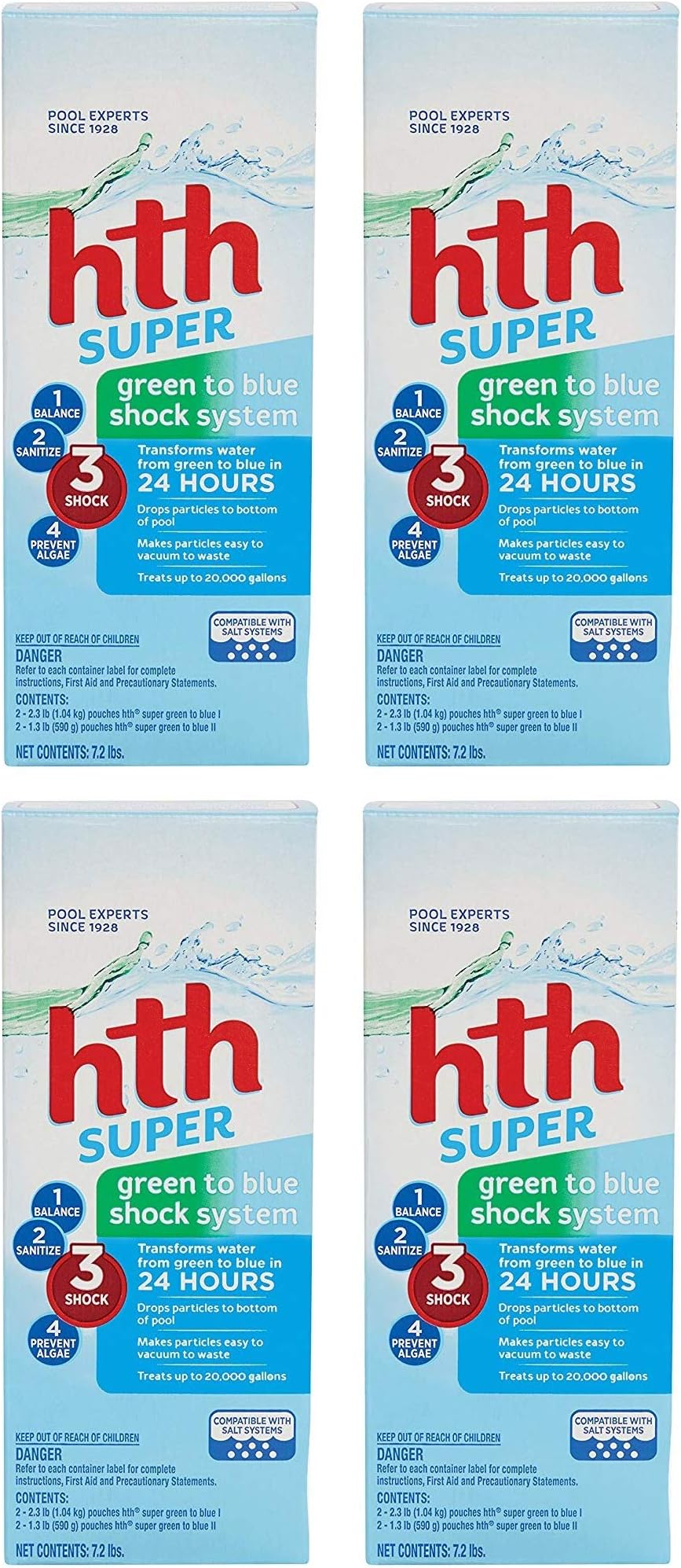 HTH Pool Shock Super Green to Blue Shock System Kit (52009) (Fоur Расk)