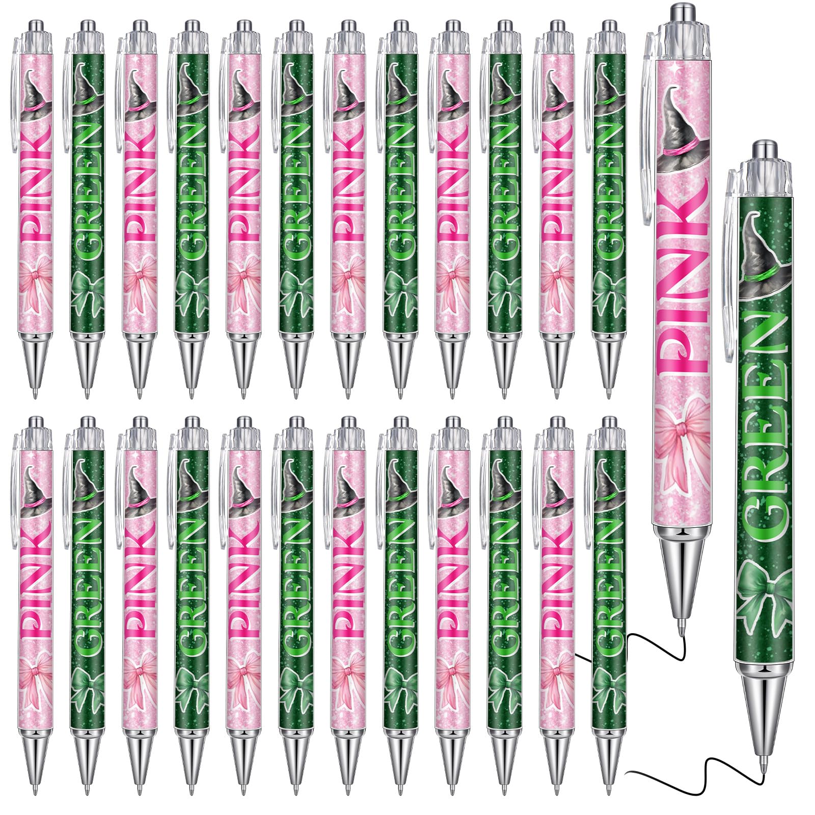Sayglossy 24 Pcs Witch Pens Bulk Witch Themed Party Gifts Favors Pink and Green Gift Pens Set for Friends Girls Friendship Matching Office School for