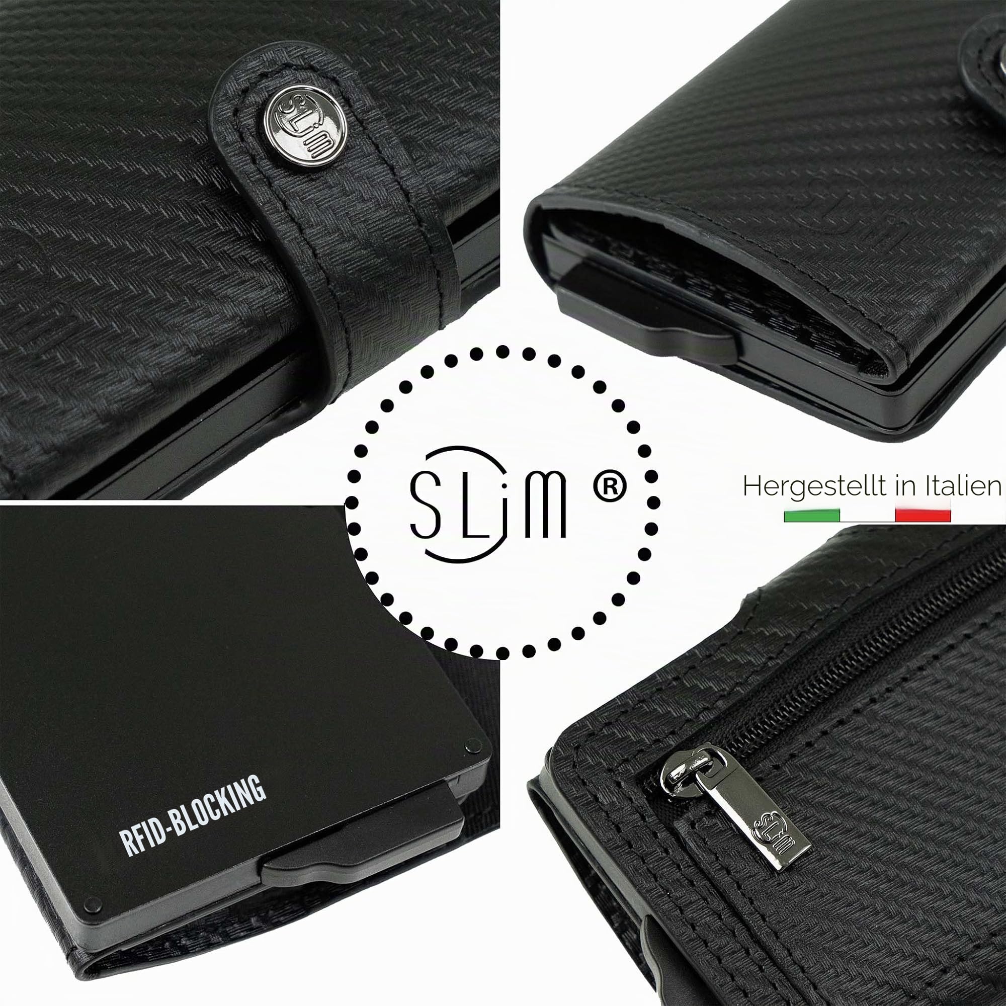 SLim Geldbörse für Herren & Damen Smart Wallet kartenetui mit Münzfach & RFID Schutz Portmonee Portemonnaie Made in Italy