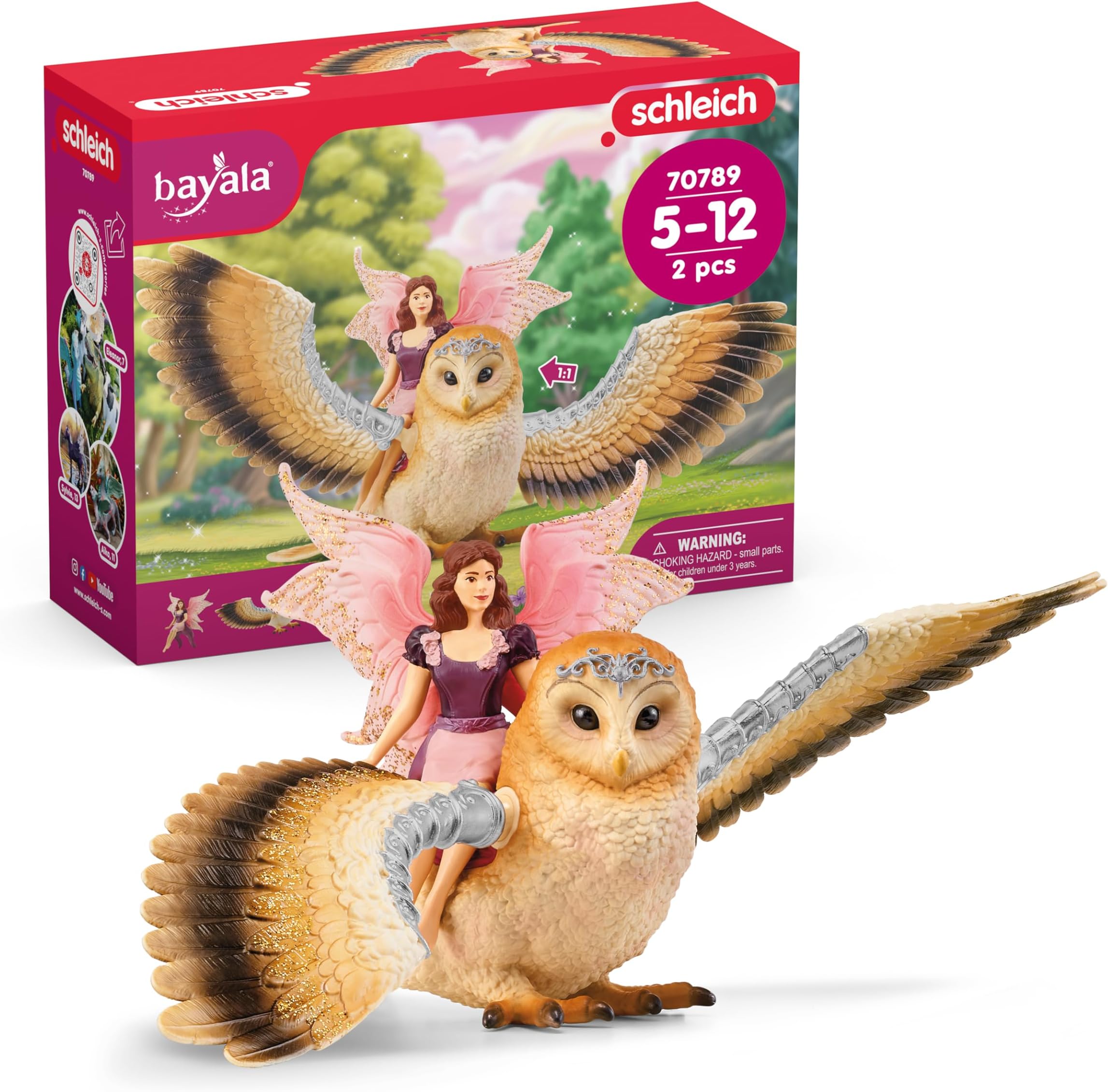 SCHLEICH BAYALA 70789 Fliegende Fee mit Funkel Eule Spielset - Zauberhafte Fee und Eulen Figur, Fantasievolles Eule und Elfen Spielset, Figuren Set ab 5 Jahren