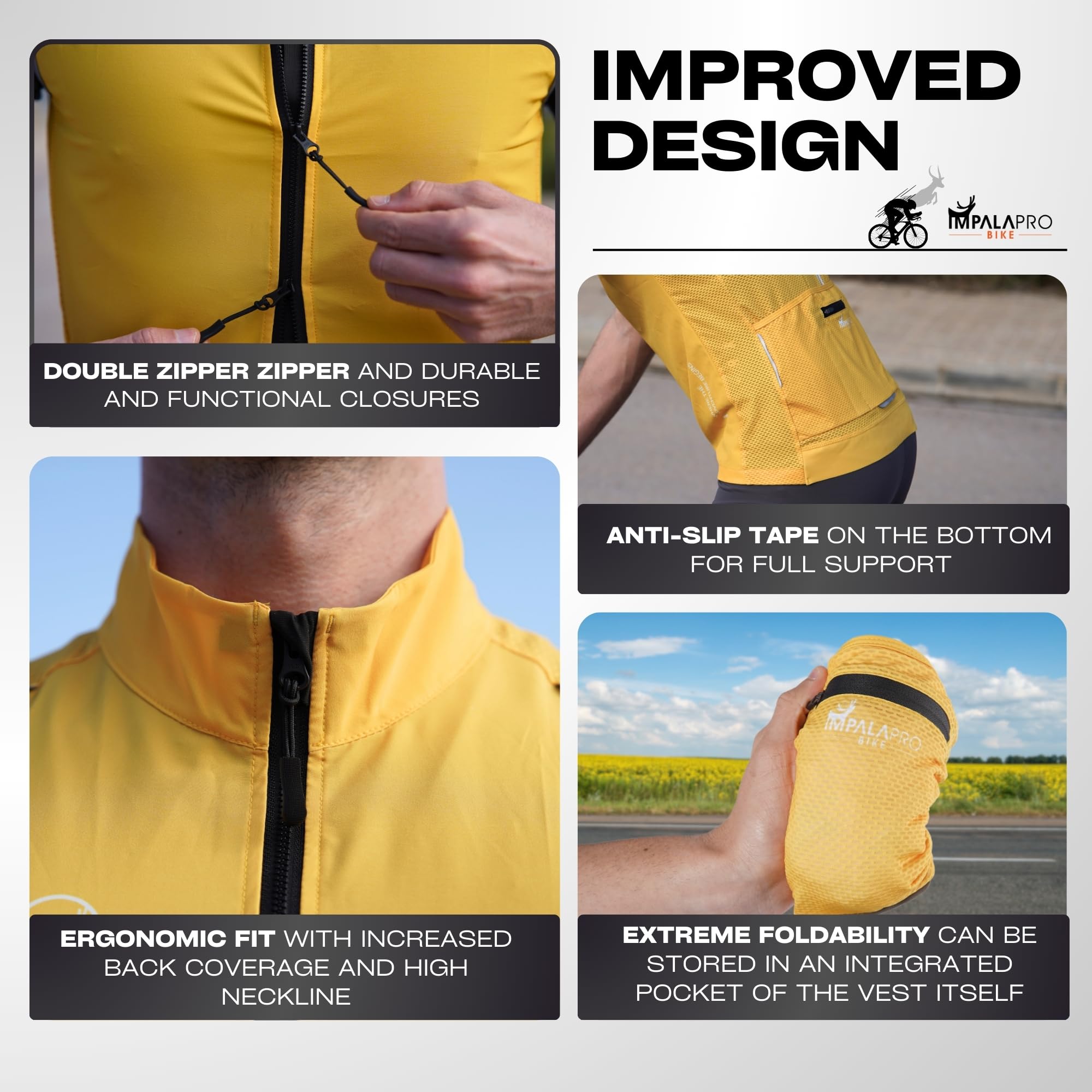 IMPALAPRO Chaleco Cortavientos Ciclismo Hombre y Mujer Ultraligero, Transpirable y Resistente - Protección Contra el Viento y la Lluvia